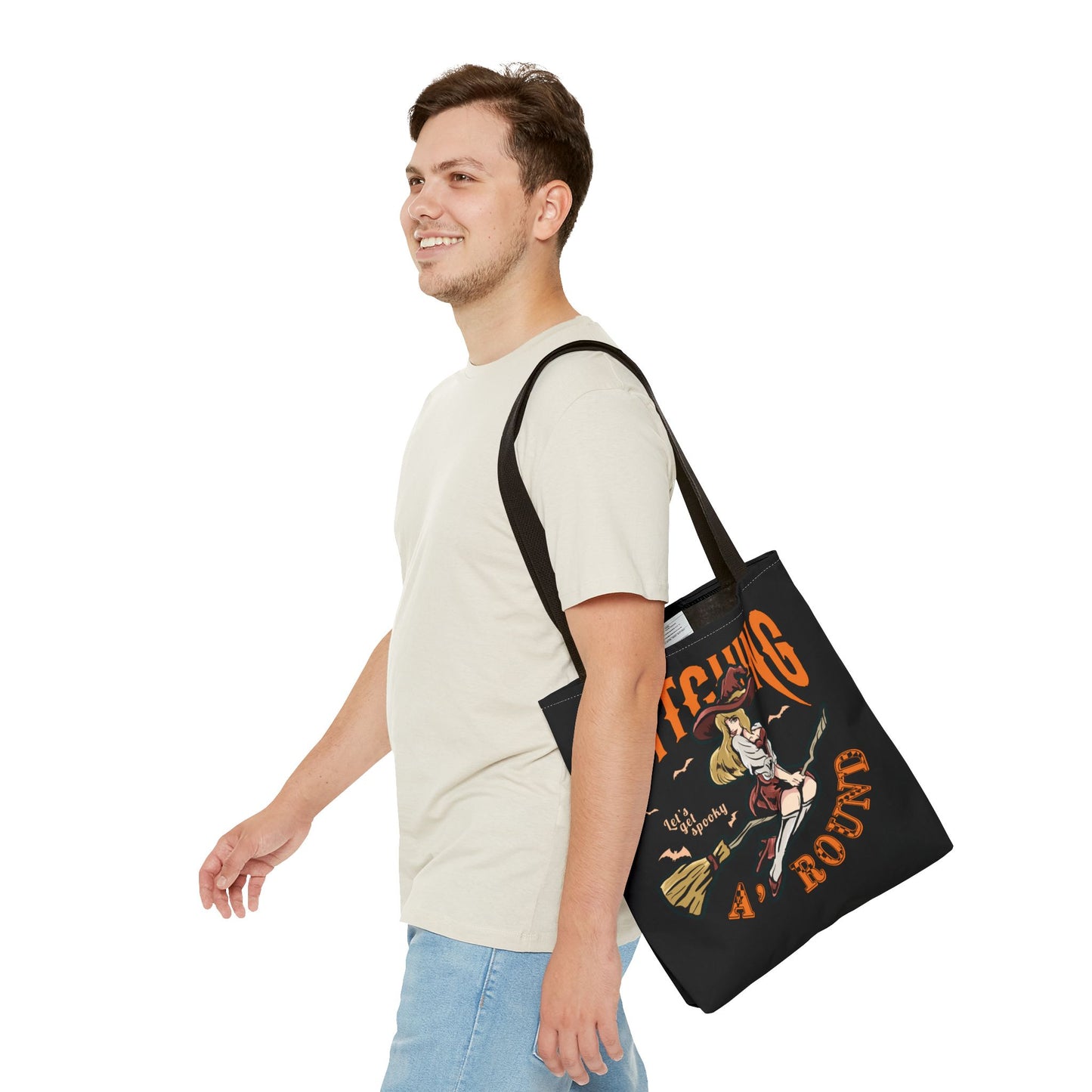 Witching A'Round Halloween Tote Bag | Black Witch Design Tote