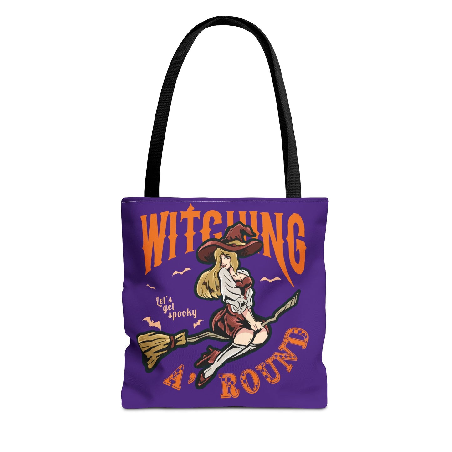 Witching A'Round Halloween Tote Bag | Purple Witch Design Tote