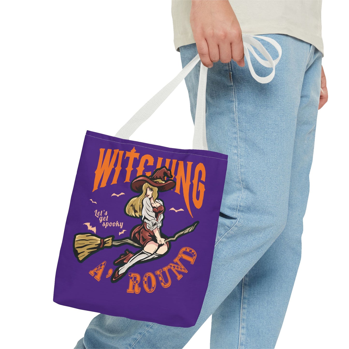 Witching A'Round Halloween Tote Bag | Purple Witch Design Tote