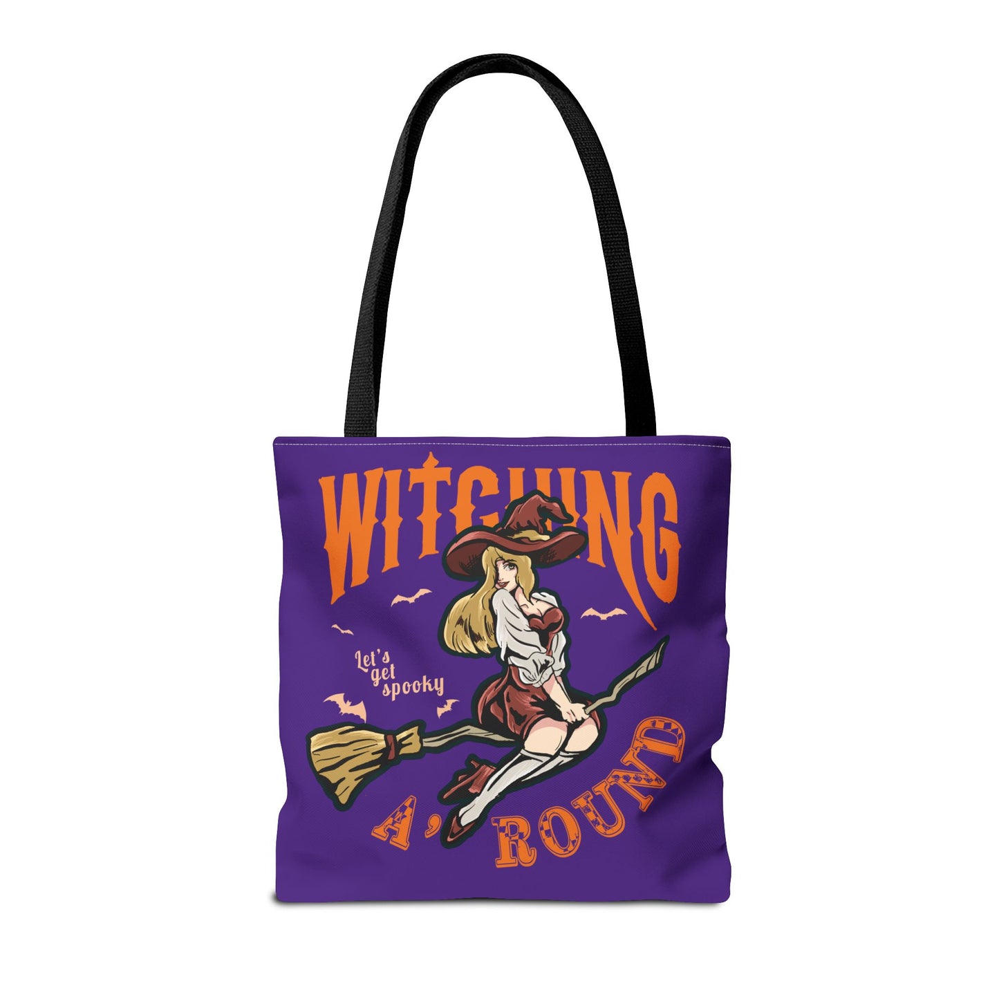 Witching A'Round Halloween Tote Bag | Purple Witch Design Tote