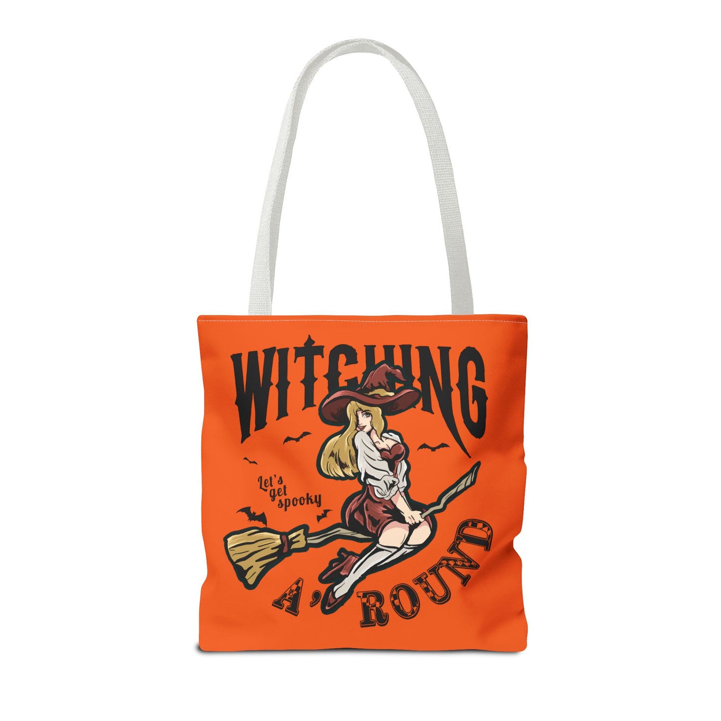 Witching A'Round Halloween Tote Bag | Orange Witch Design Tote
