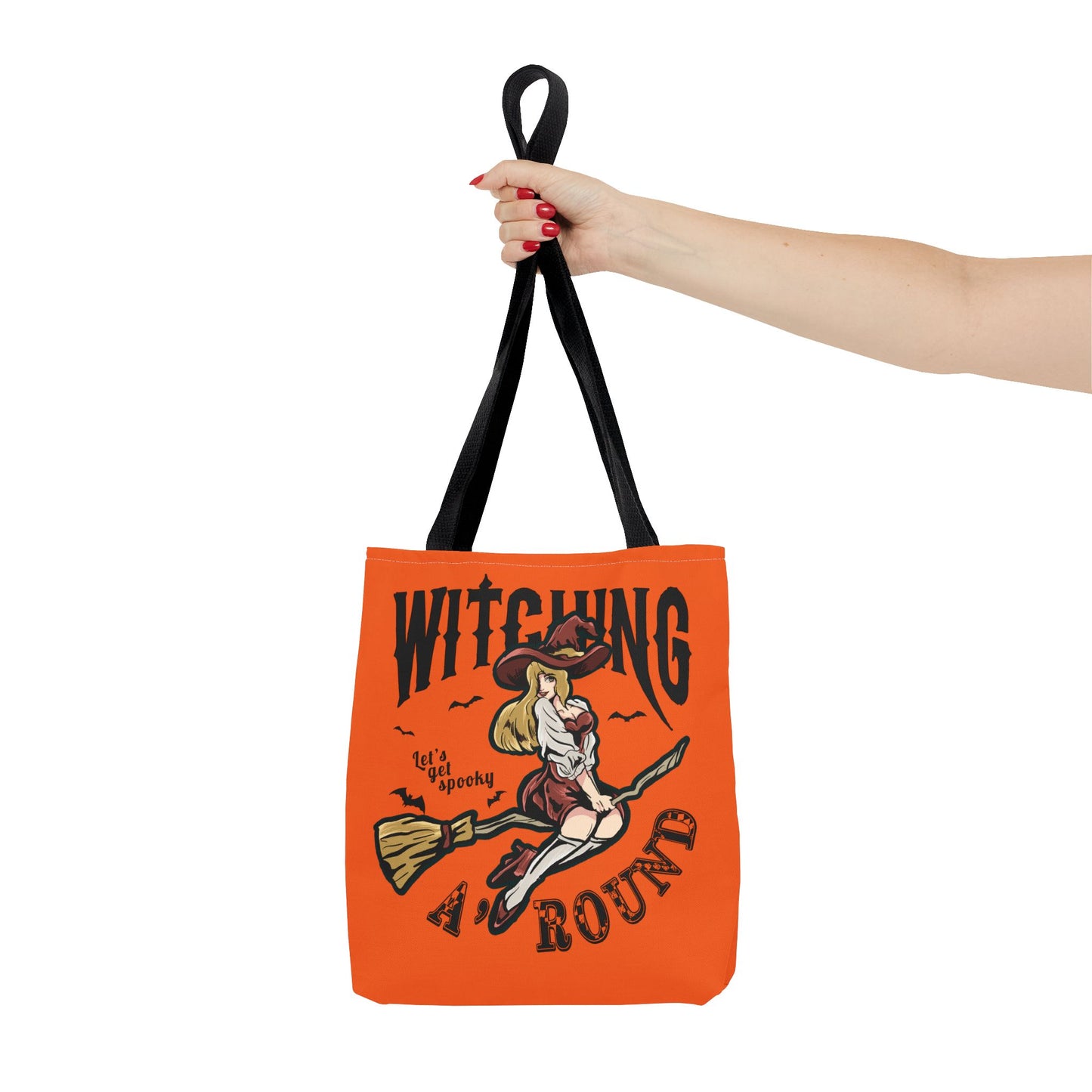 Witching A'Round Halloween Tote Bag | Orange Witch Design Tote