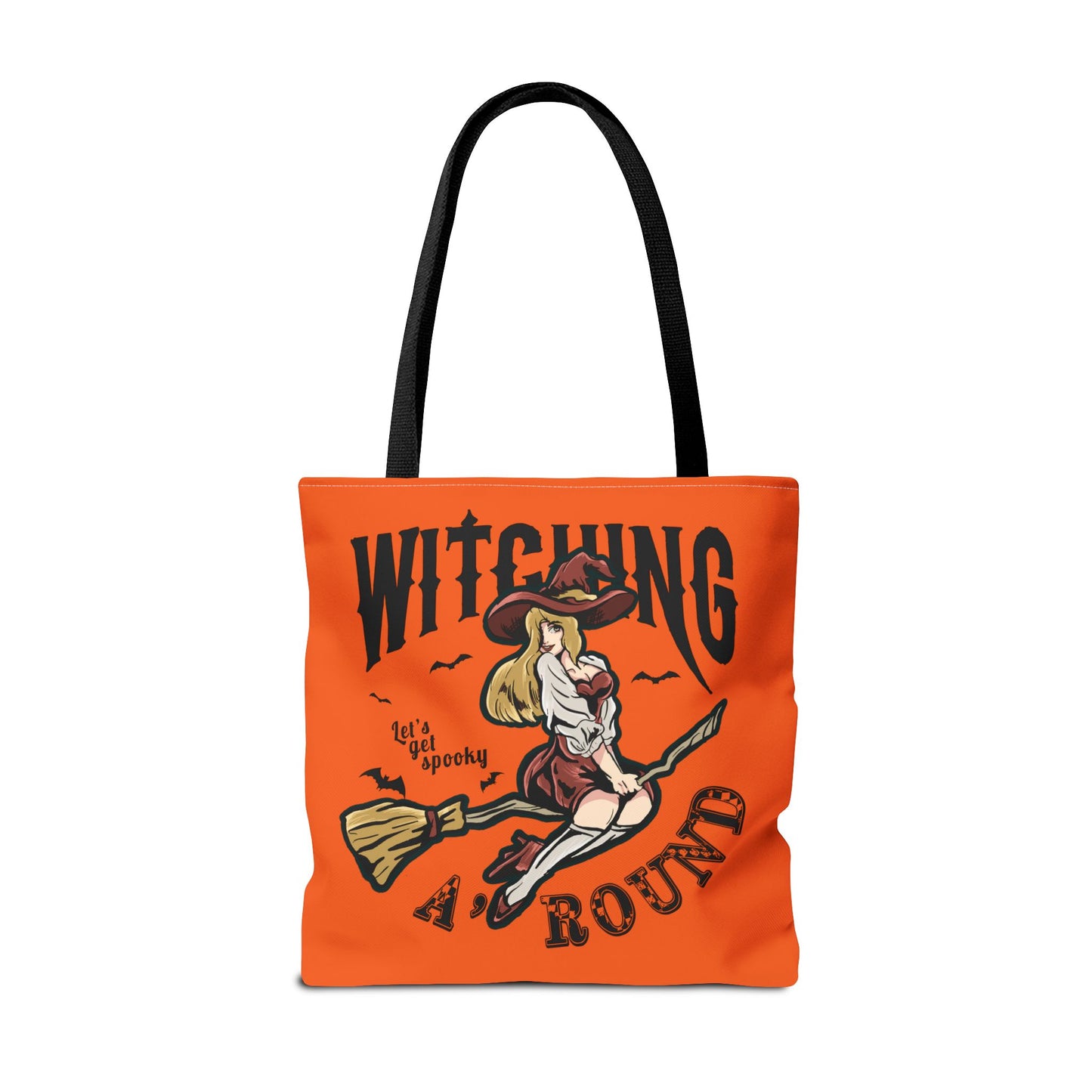 Witching A'Round Halloween Tote Bag | Orange Witch Design Tote