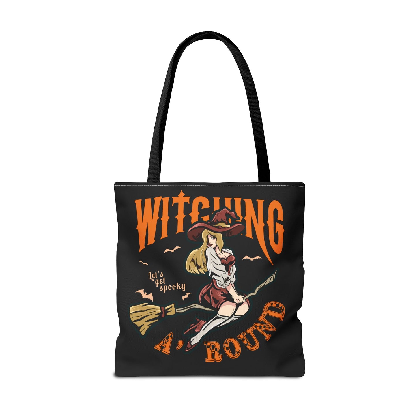 Witching A'Round Halloween Tote Bag | Black Witch Design Tote