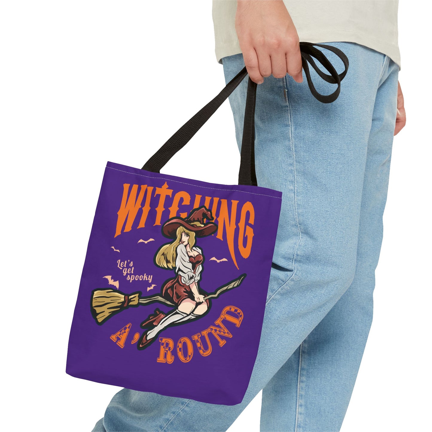 Witching A'Round Halloween Tote Bag | Purple Witch Design Tote