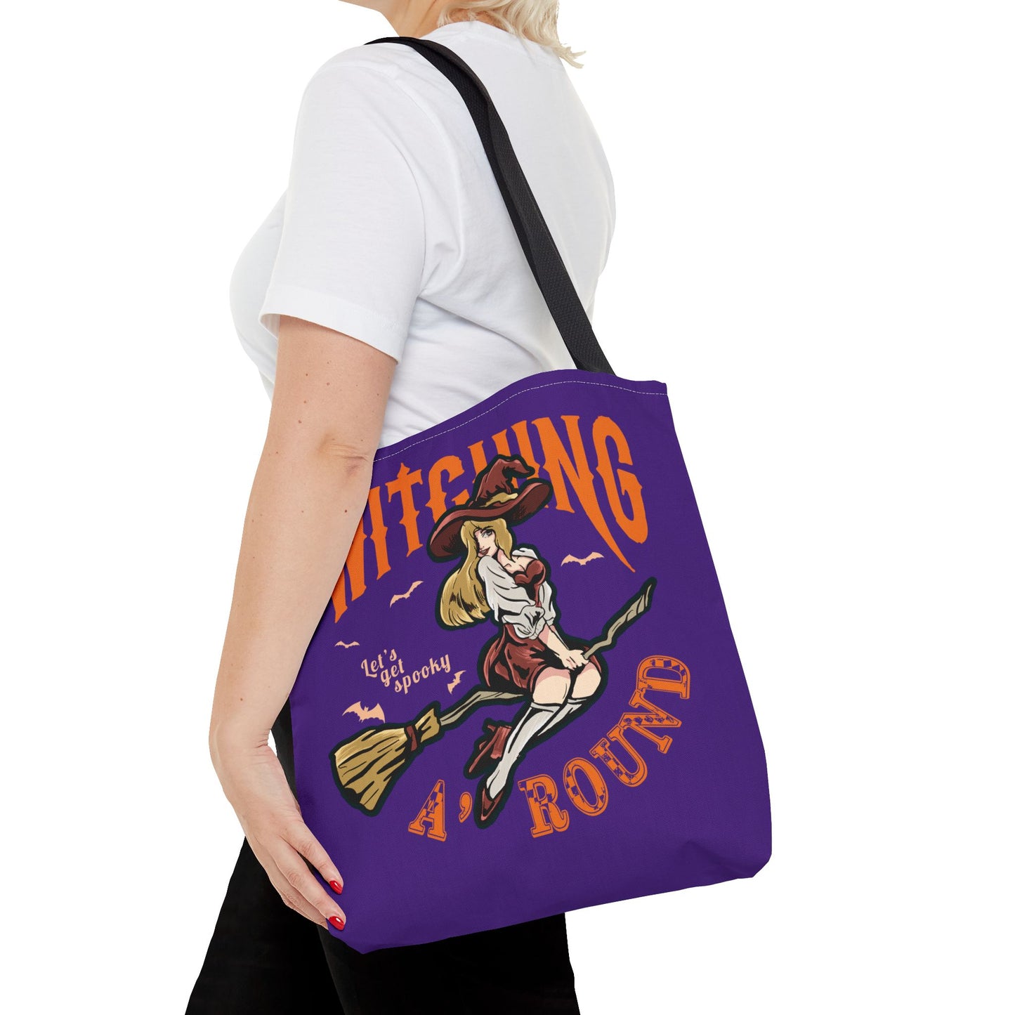 Witching A'Round Halloween Tote Bag | Purple Witch Design Tote