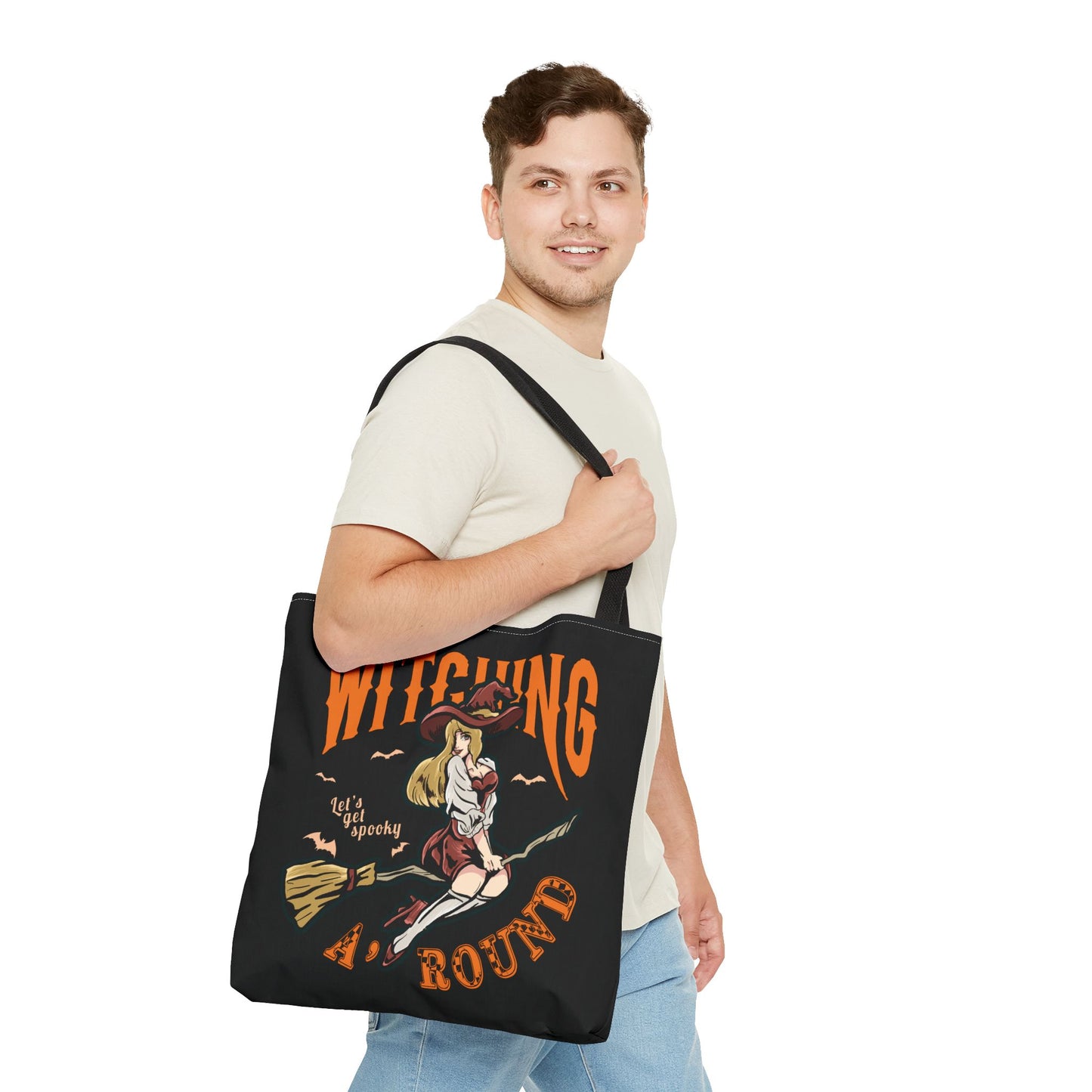 Witching A'Round Halloween Tote Bag | Black Witch Design Tote