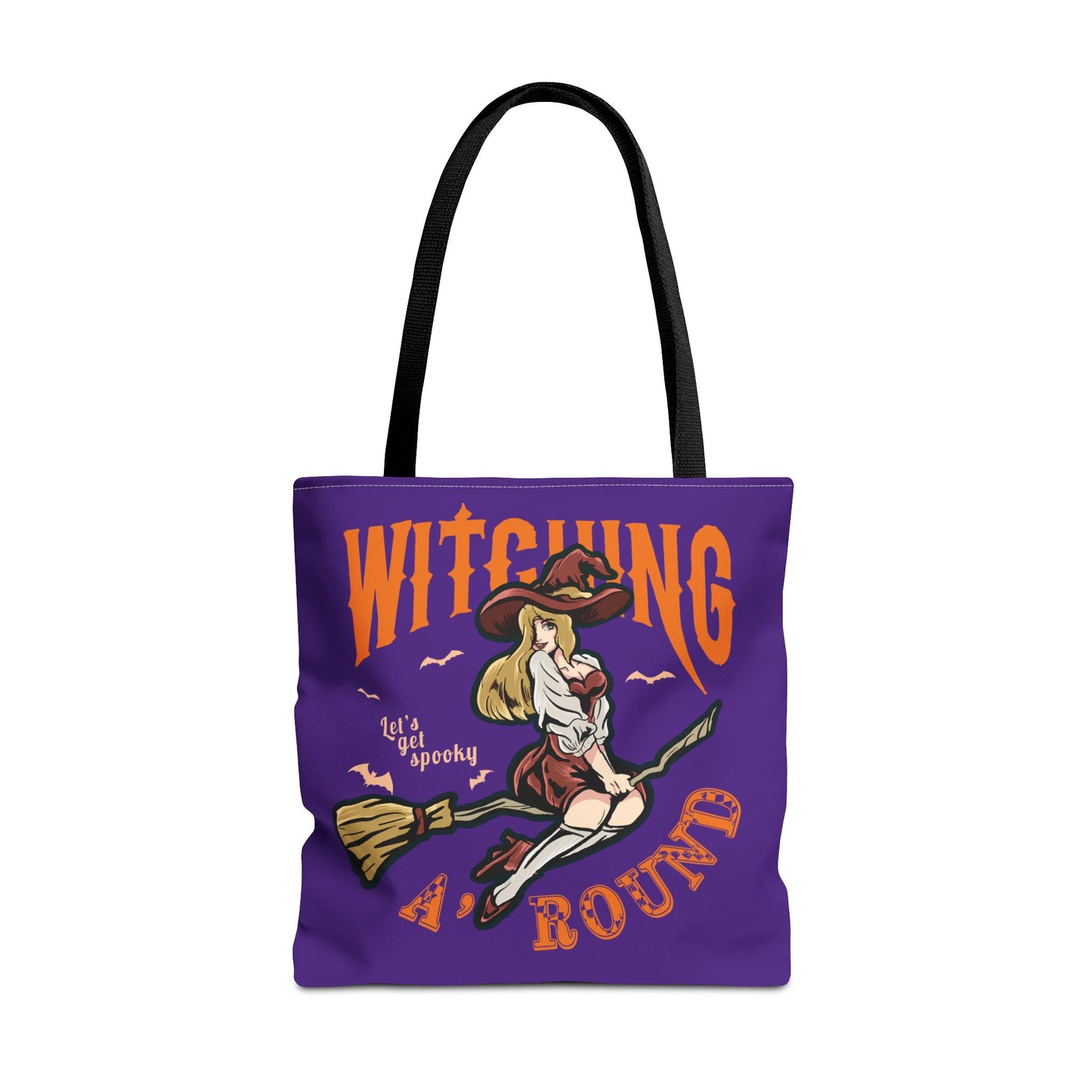 Witching A'Round Halloween Tote Bag | Purple Witch Design Tote