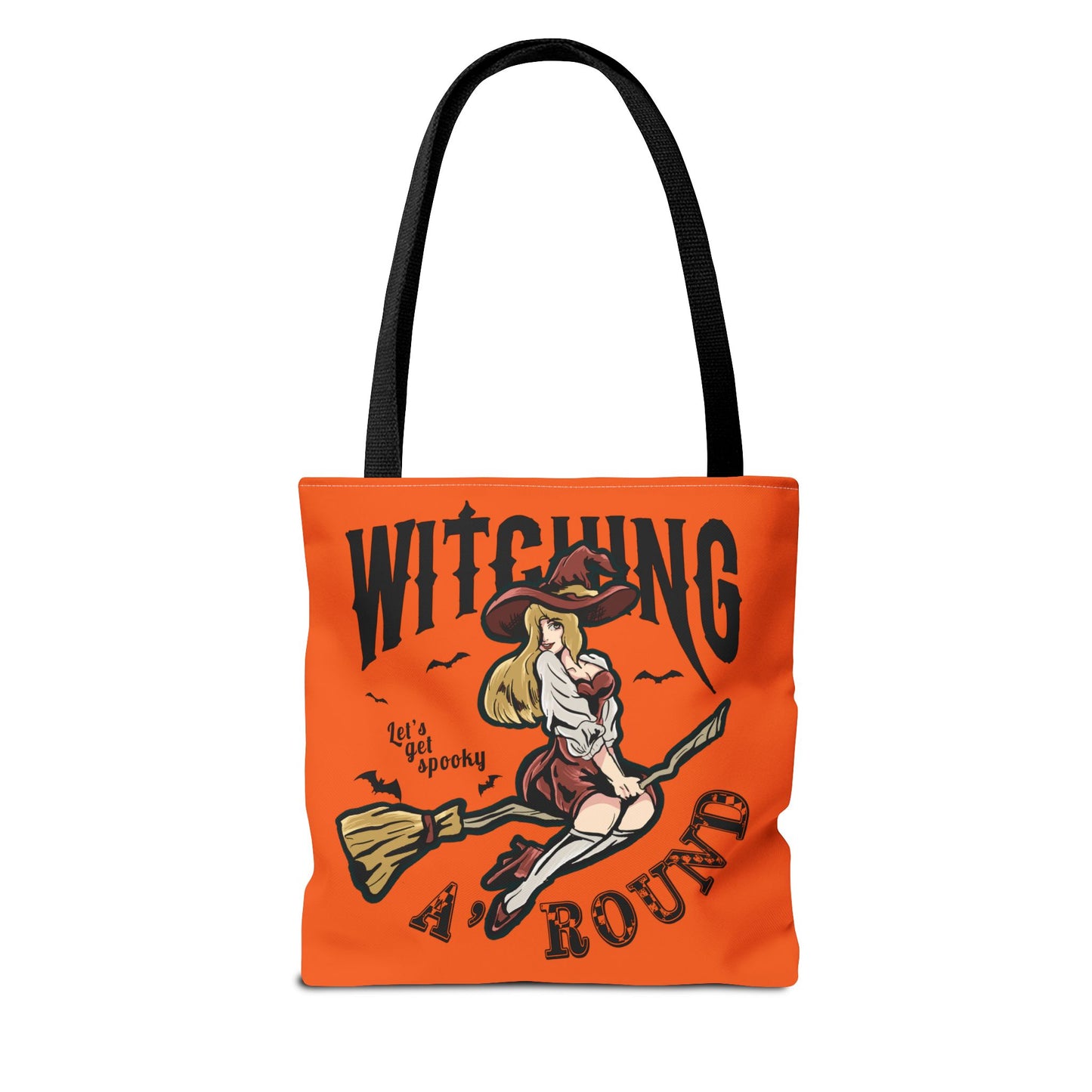Witching A'Round Halloween Tote Bag | Orange Witch Design Tote