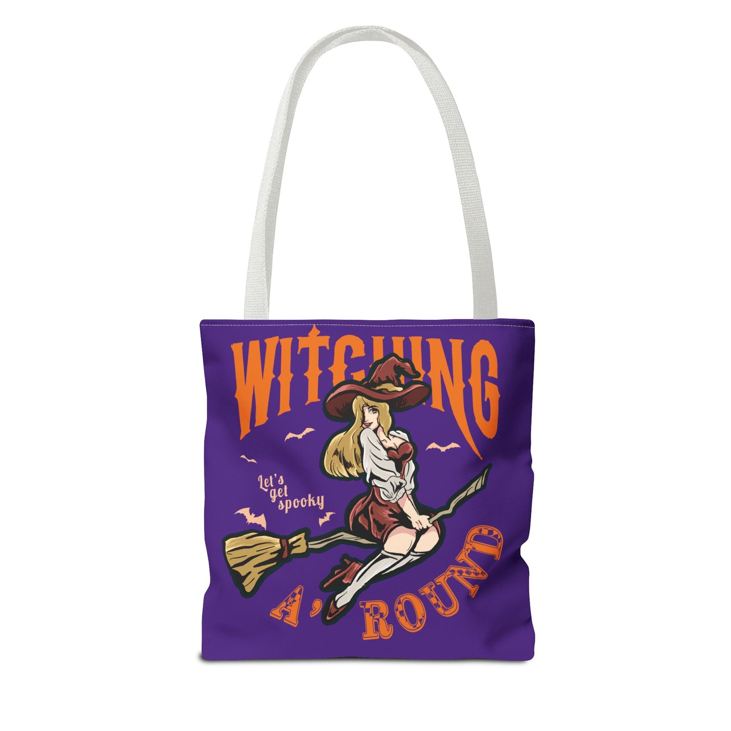 Witching A'Round Halloween Tote Bag | Purple Witch Design Tote