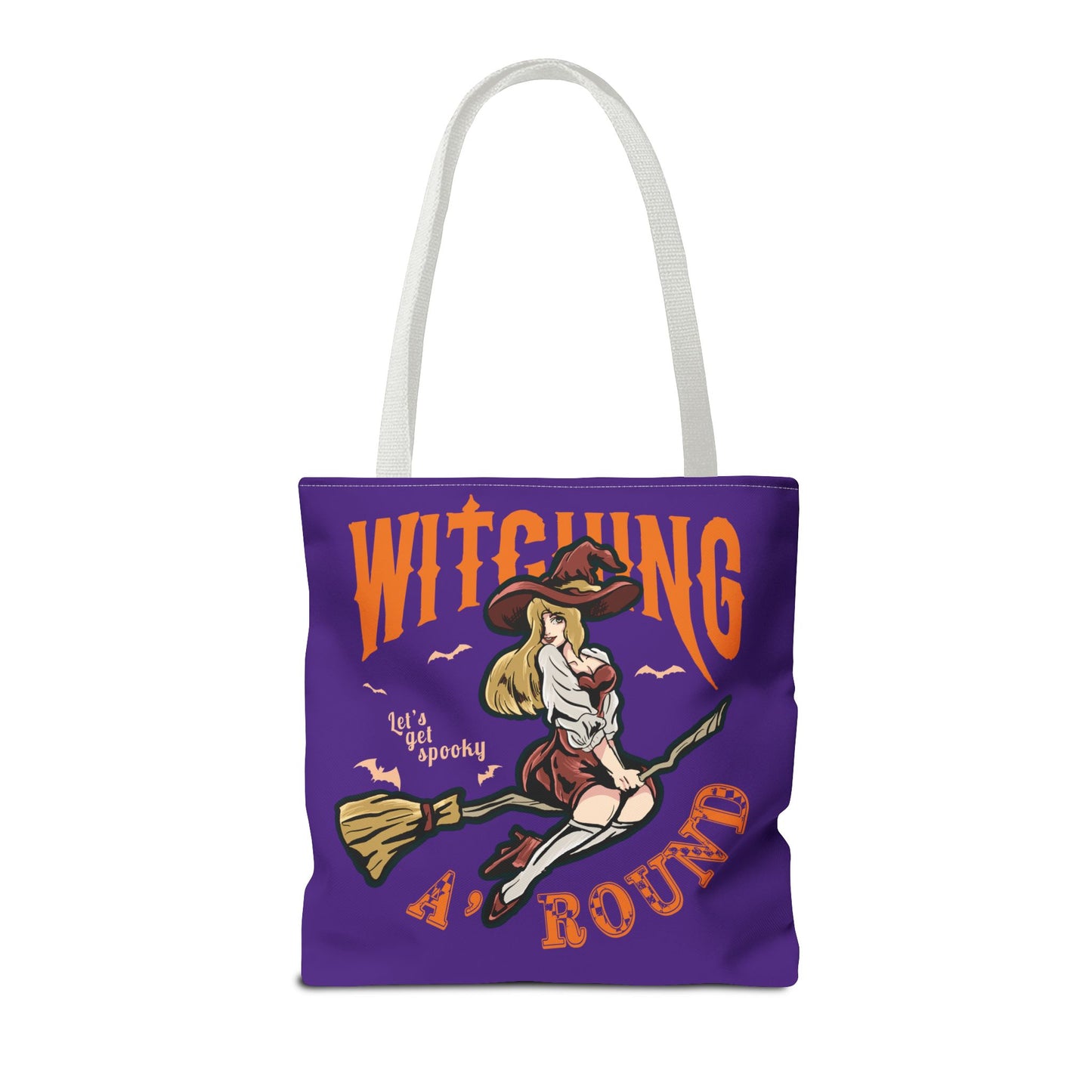 Witching A'Round Halloween Tote Bag | Purple Witch Design Tote
