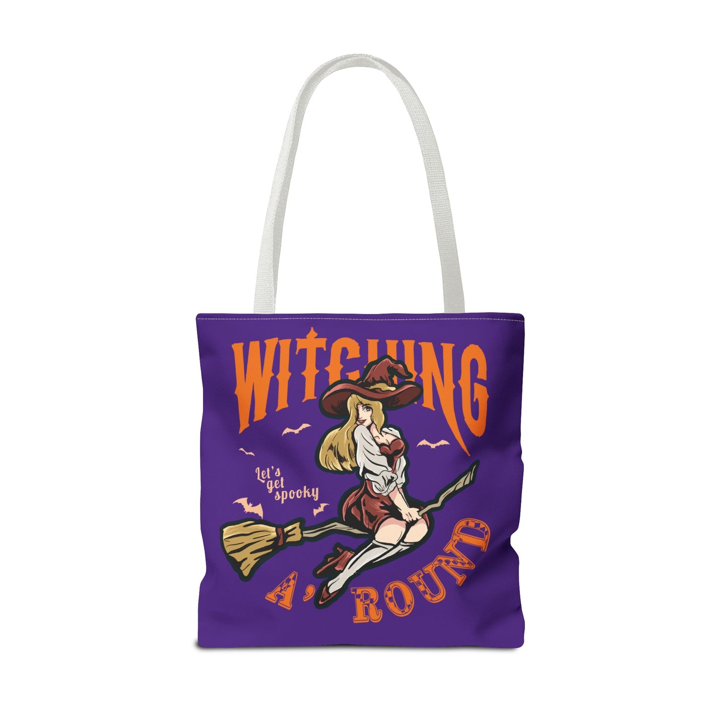 Witching A'Round Halloween Tote Bag | Purple Witch Design Tote