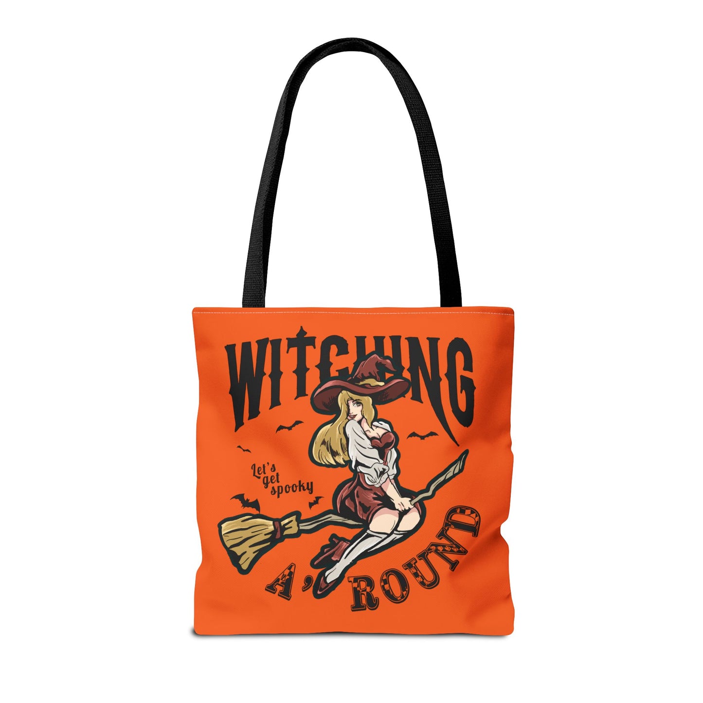Witching A'Round Halloween Tote Bag | Orange Witch Design Tote
