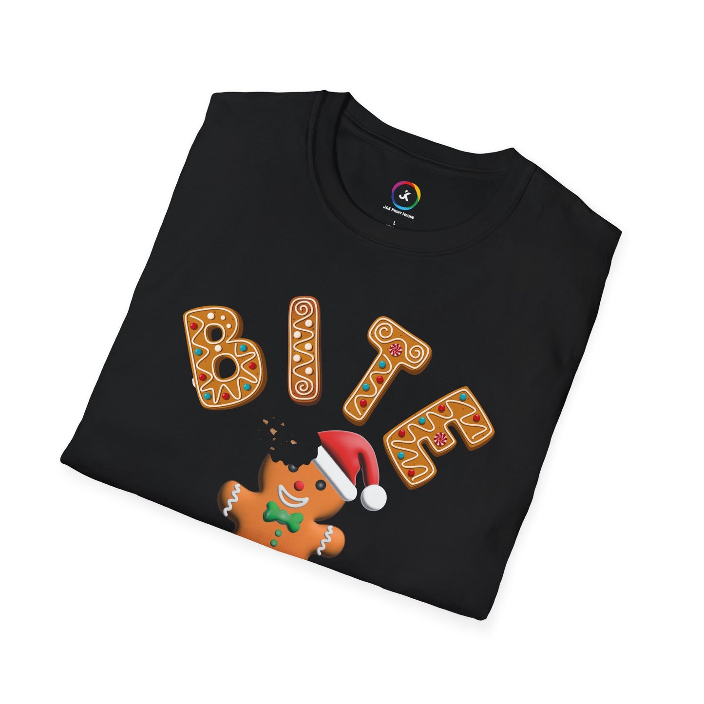 "Bite Me" Gingerbread Man Christmas Softstyle T-Shirt – Humorous Holiday Apparel