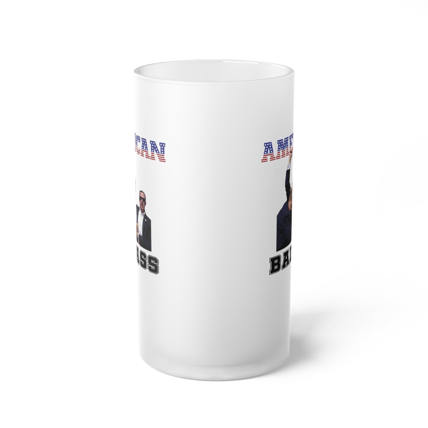 Pro-Trump American Badass Frosted Glass Beer Mug, 16oz