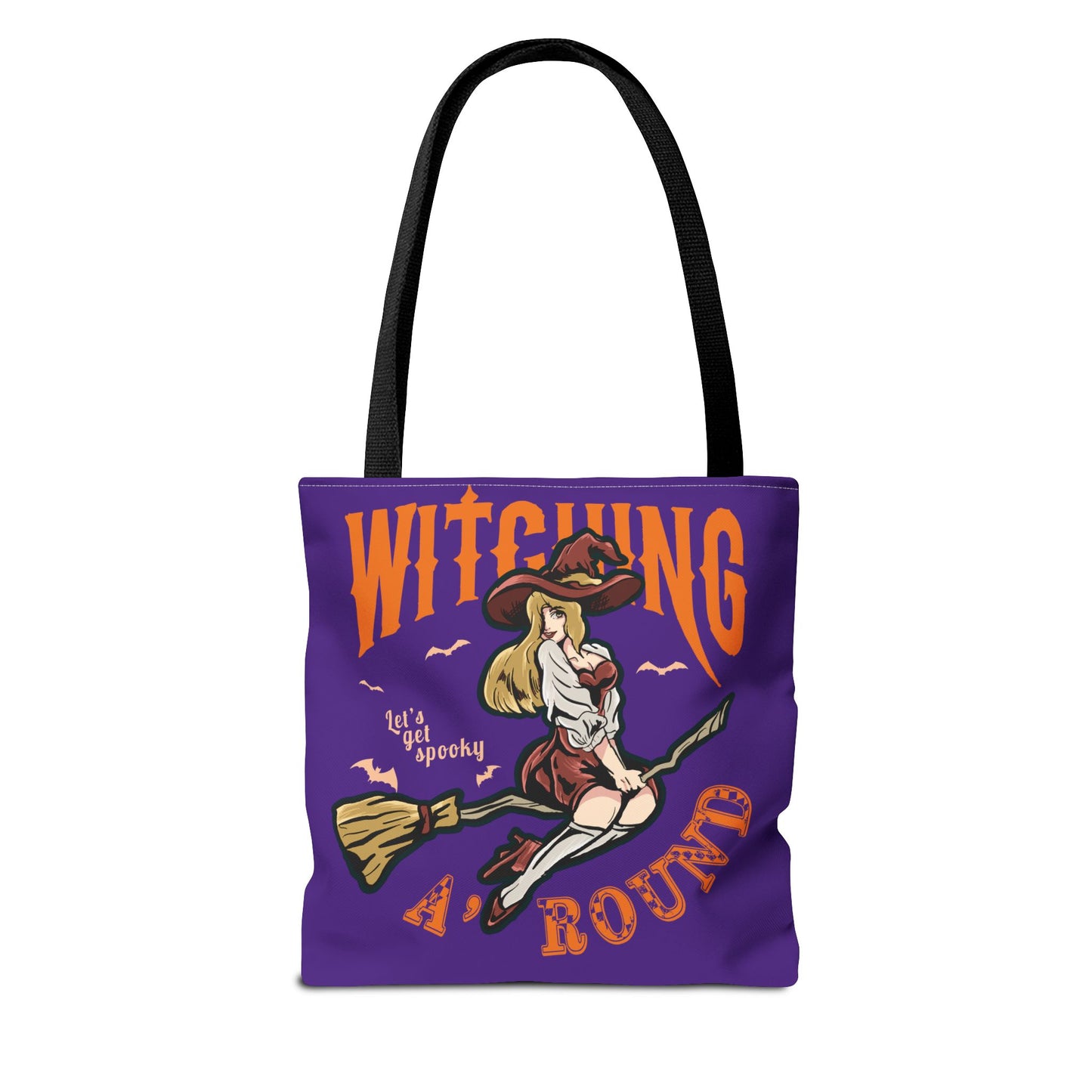 Witching A'Round Halloween Tote Bag | Purple Witch Design Tote