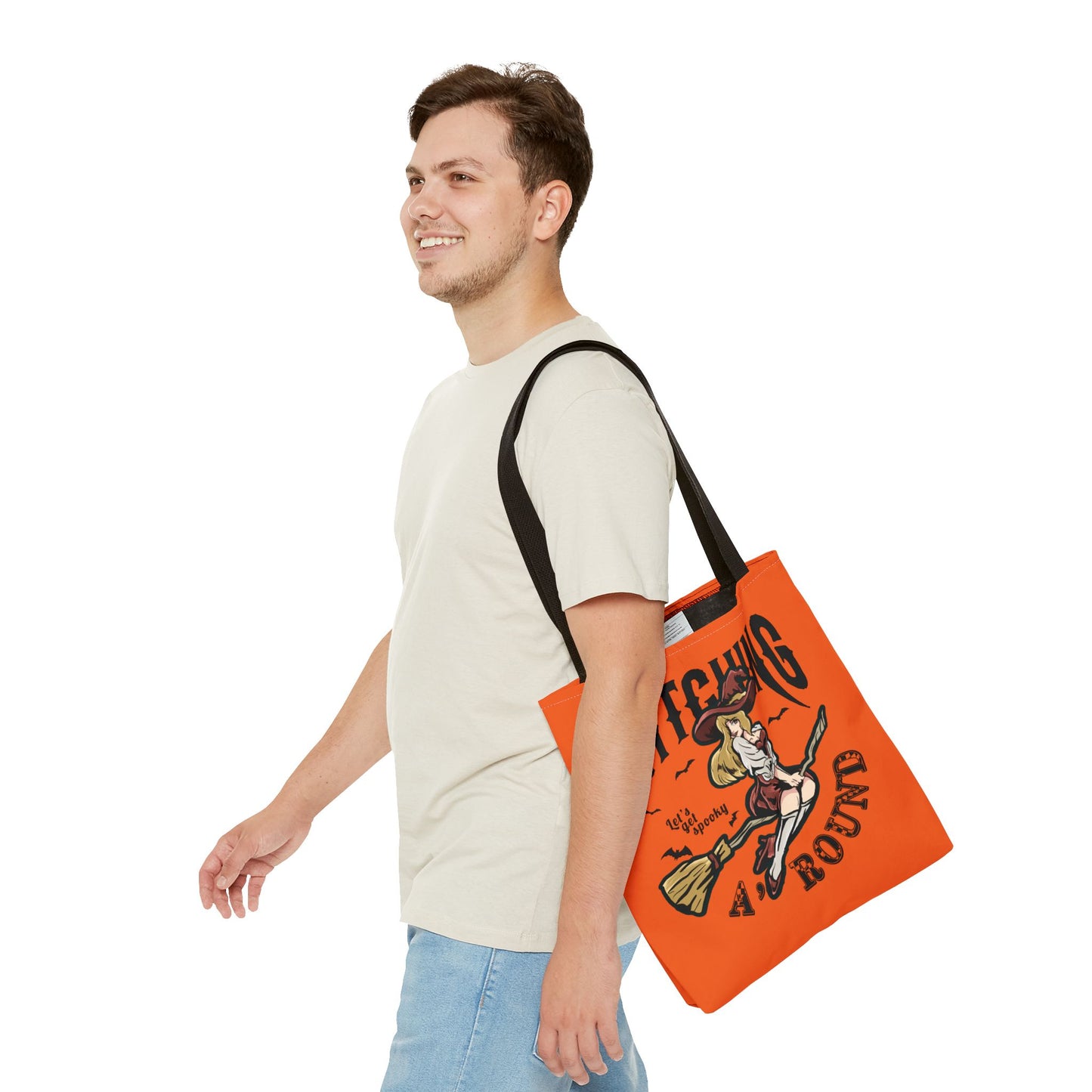 Witching A'Round Halloween Tote Bag | Orange Witch Design Tote