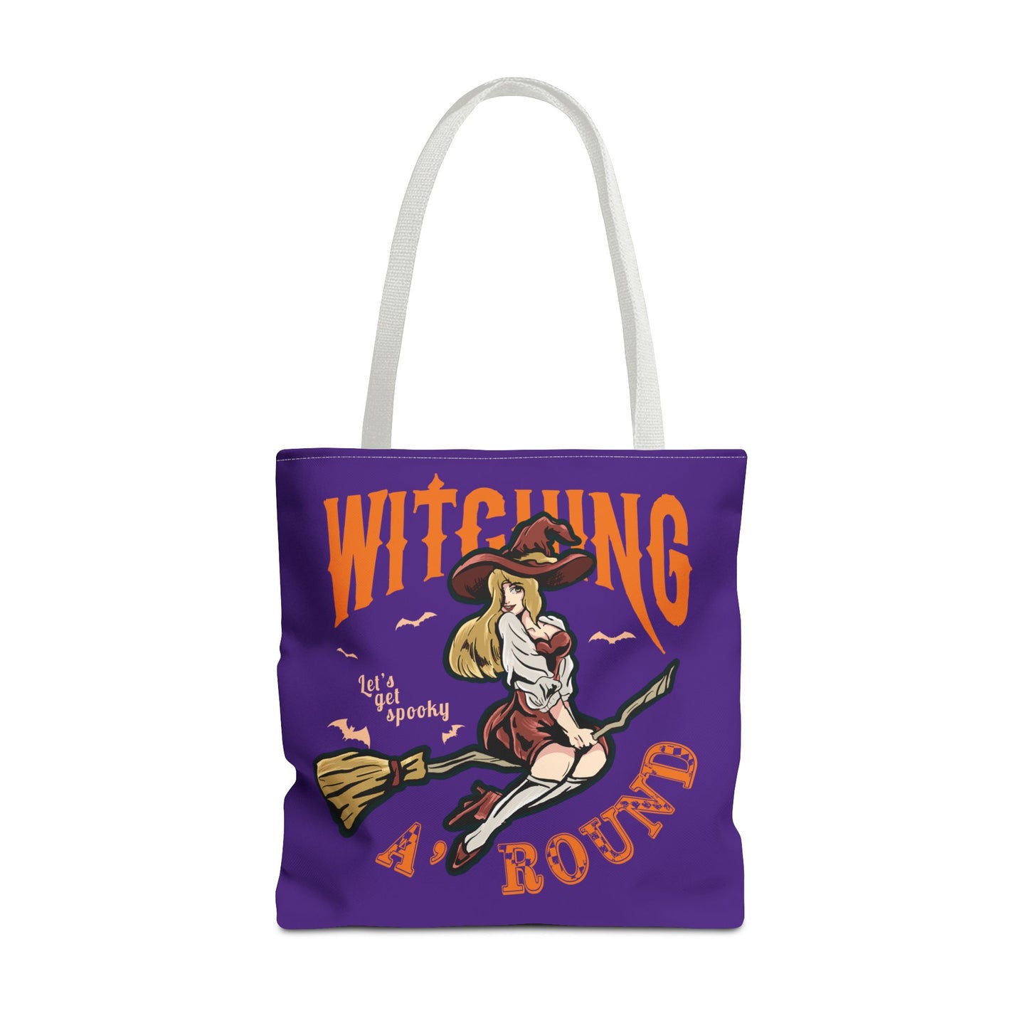Witching A'Round Halloween Tote Bag | Purple Witch Design Tote