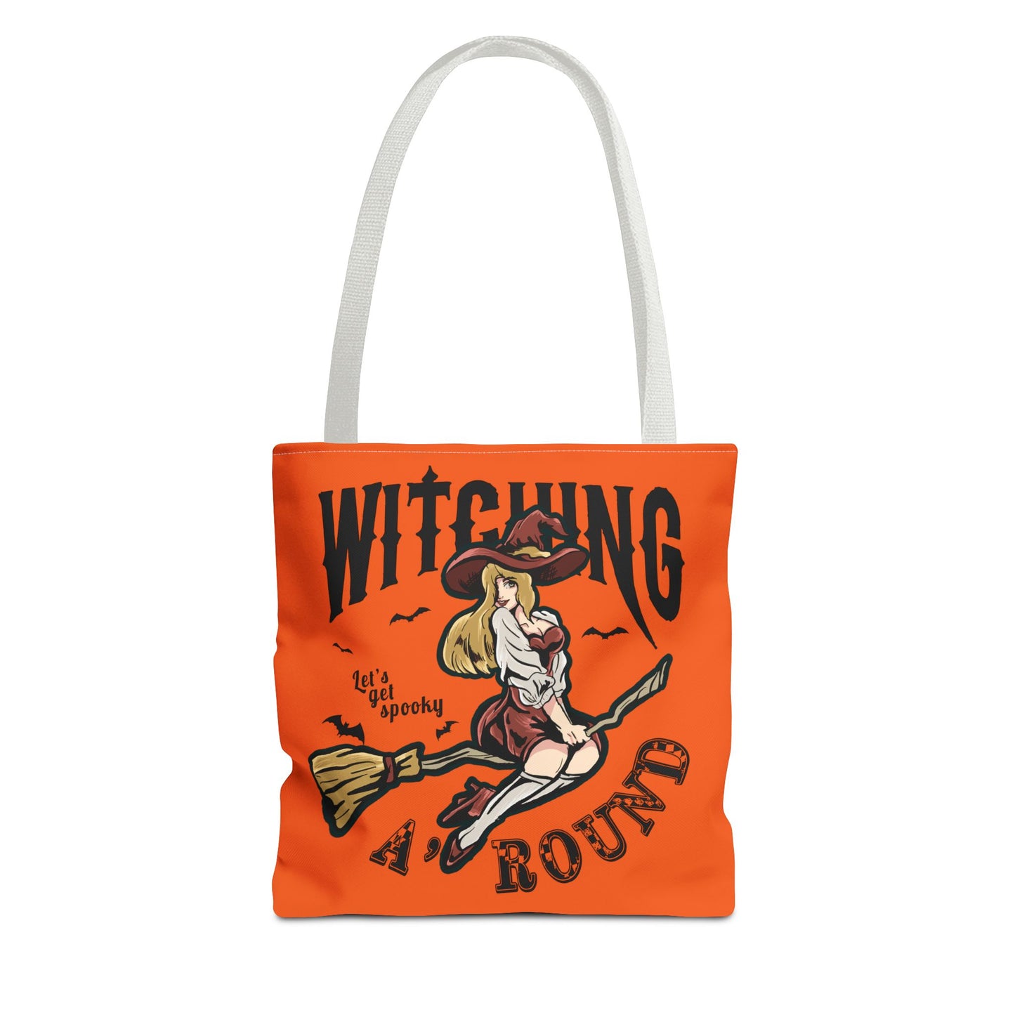 Witching A'Round Halloween Tote Bag | Orange Witch Design Tote