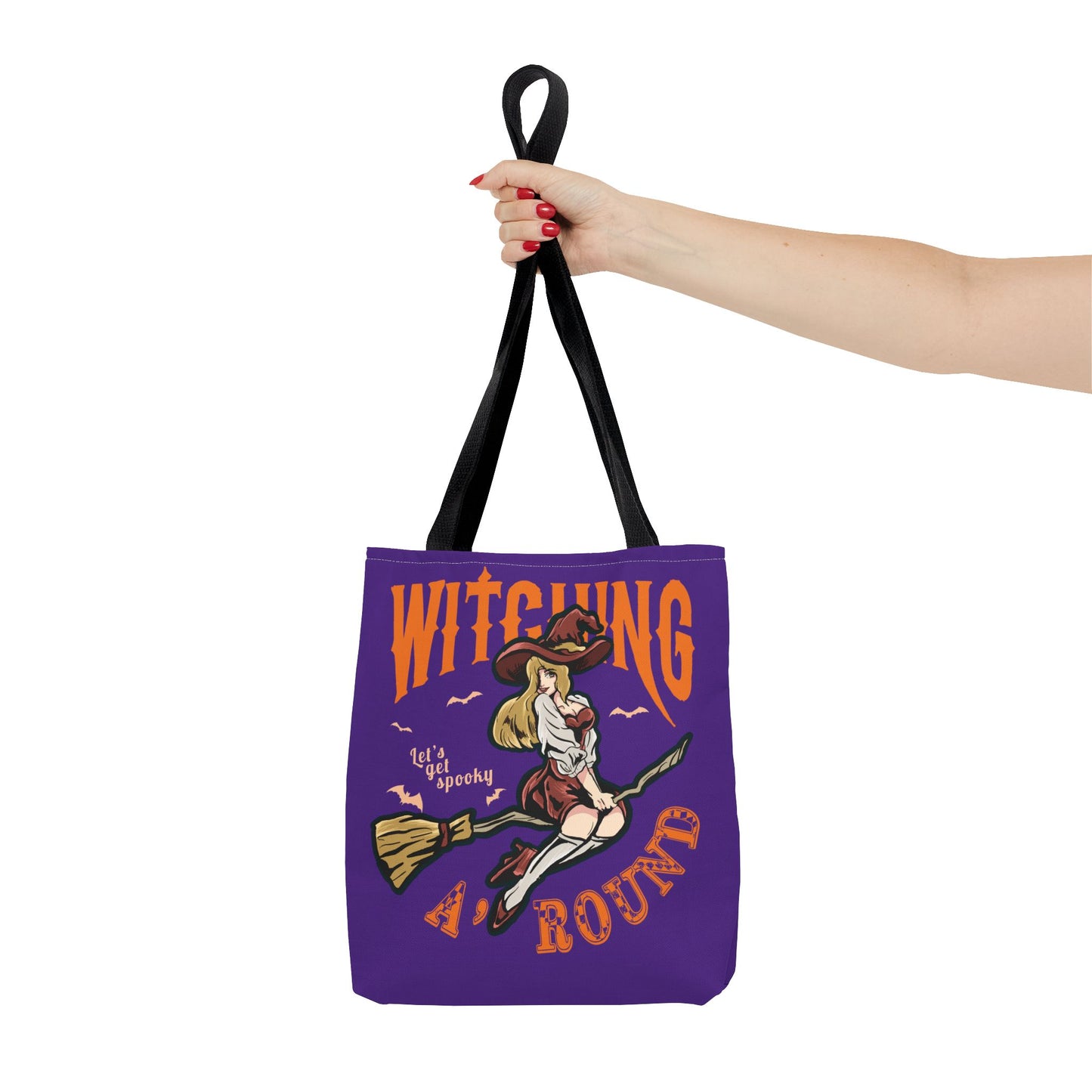 Witching A'Round Halloween Tote Bag | Purple Witch Design Tote