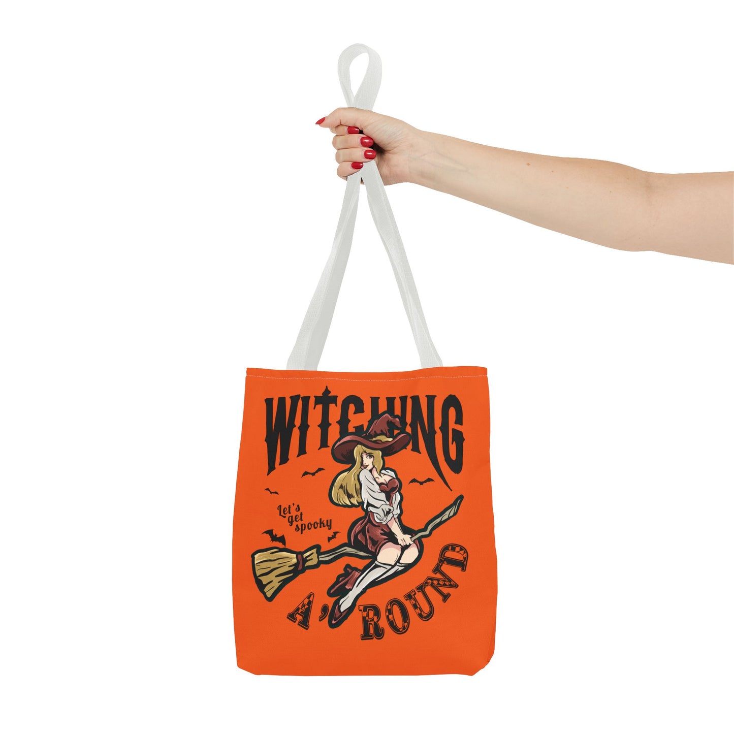 Witching A'Round Halloween Tote Bag | Orange Witch Design Tote