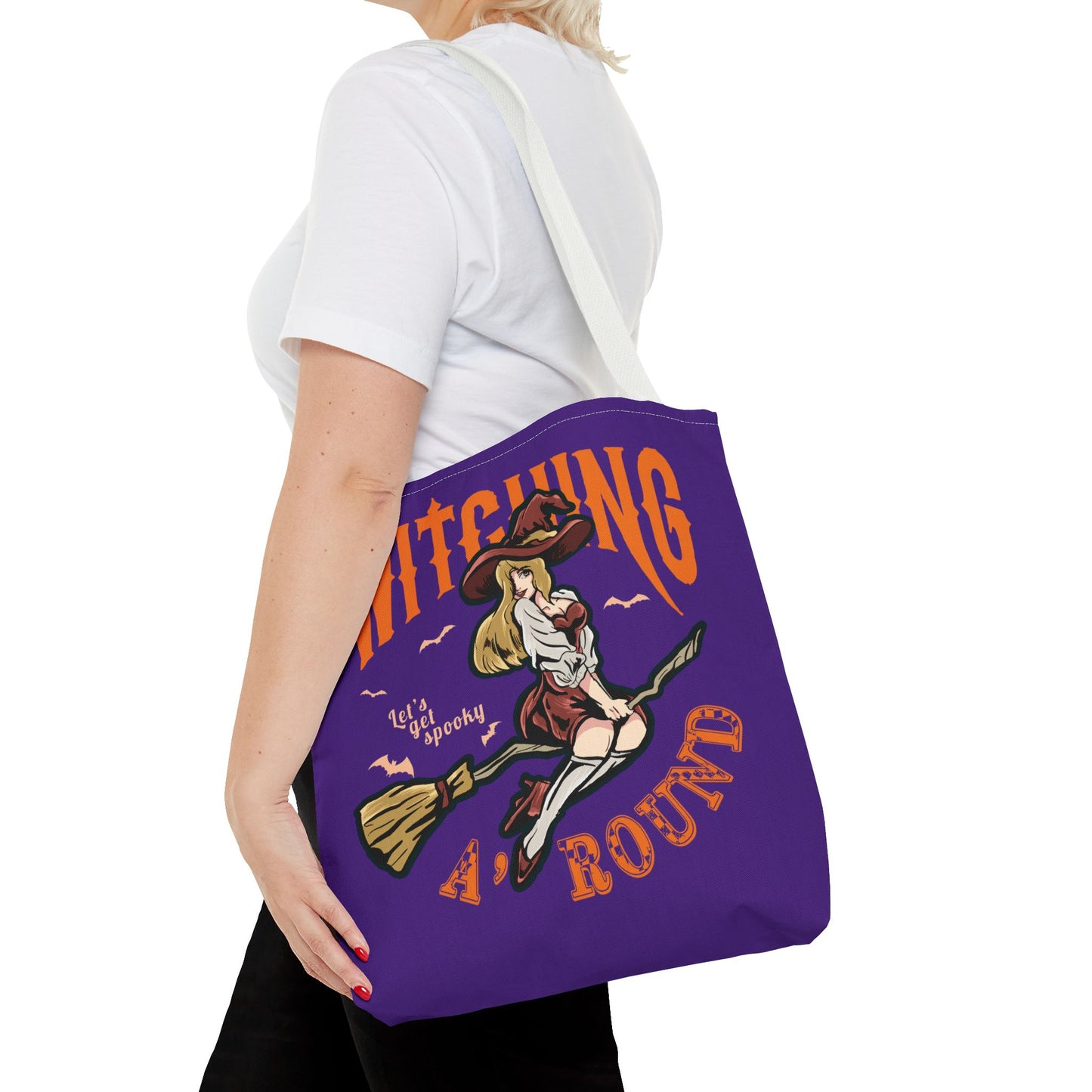 Witching A'Round Halloween Tote Bag | Purple Witch Design Tote