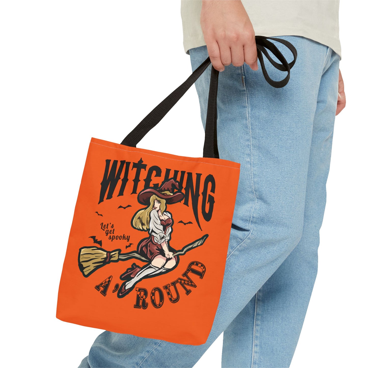 Witching A'Round Halloween Tote Bag | Orange Witch Design Tote