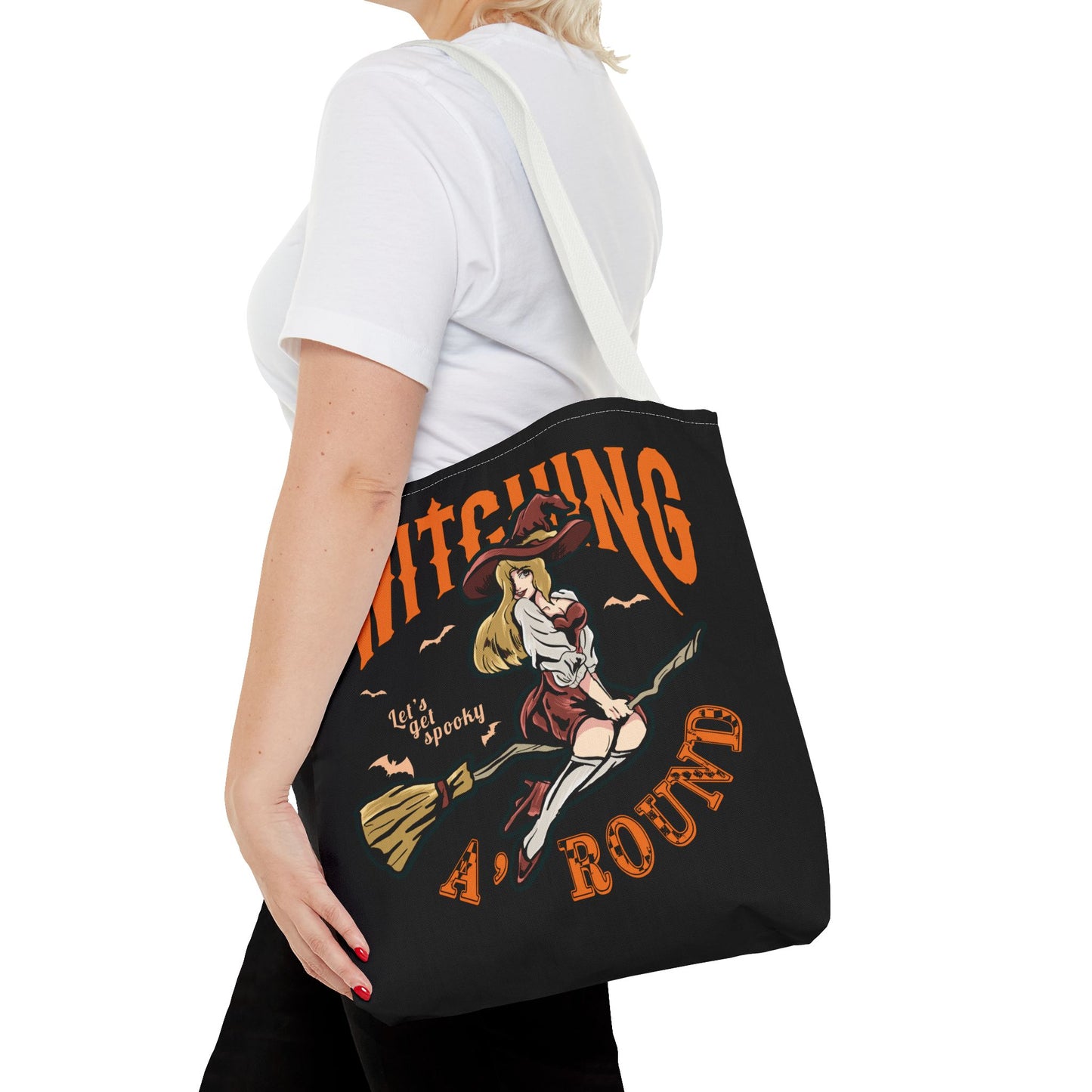 Witching A'Round Halloween Tote Bag | Black Witch Design Tote