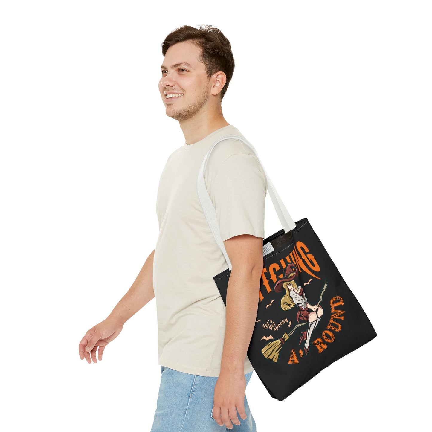 Witching A'Round Halloween Tote Bag | Black Witch Design Tote