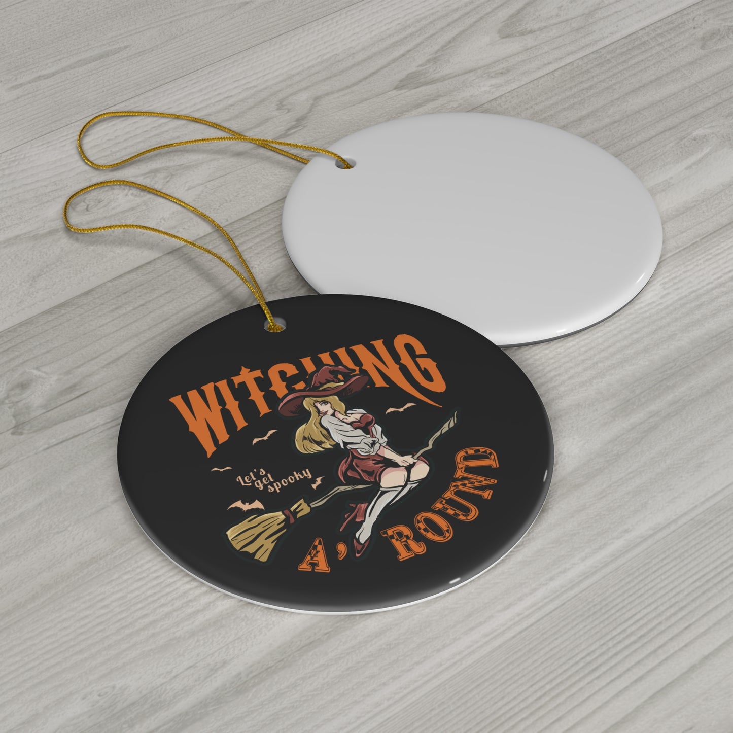 Witching A'Round Black Ceramic Halloween Ornament | Spooky Witch Design