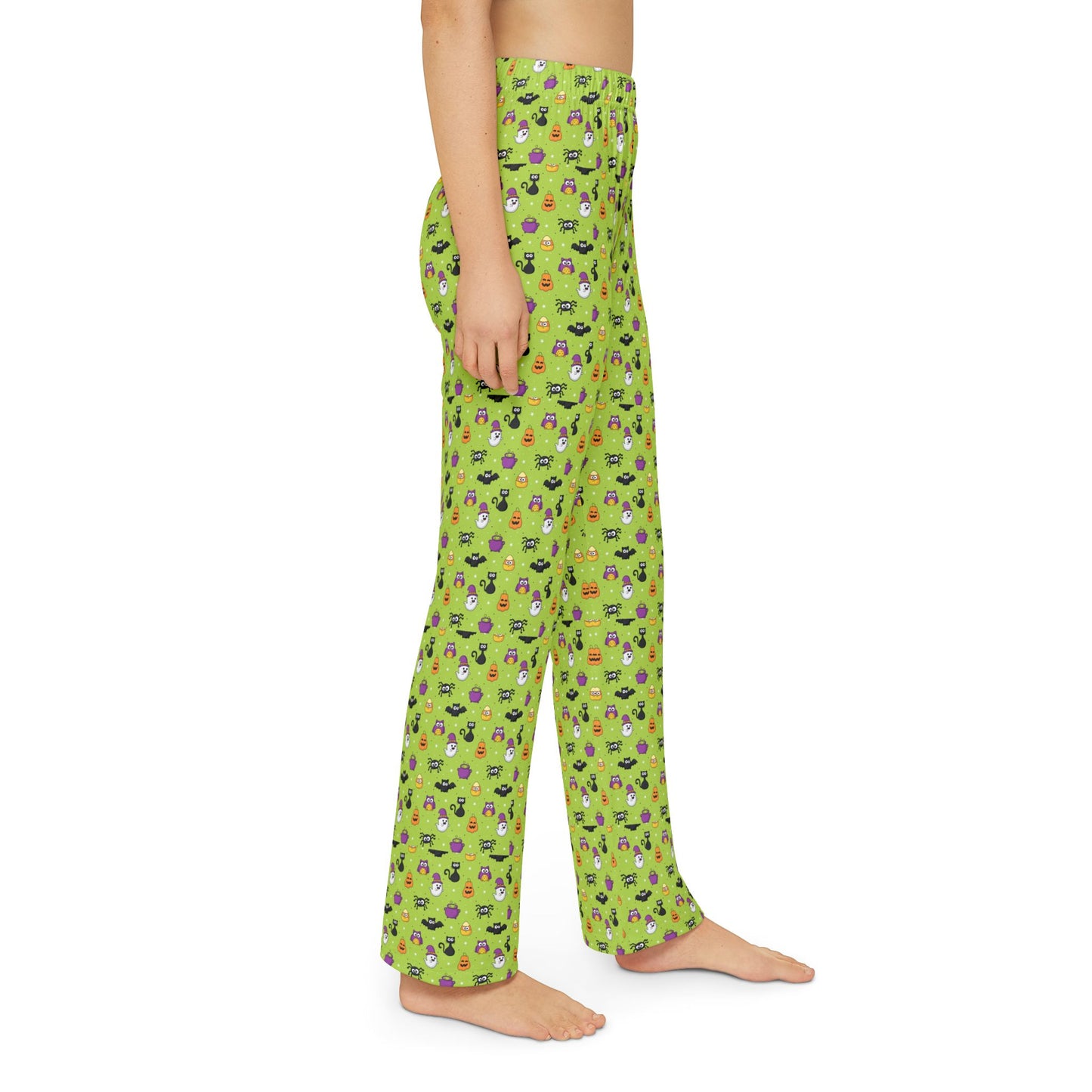 Fun Green Halloween Theme Pattern Kids Pajama Pants