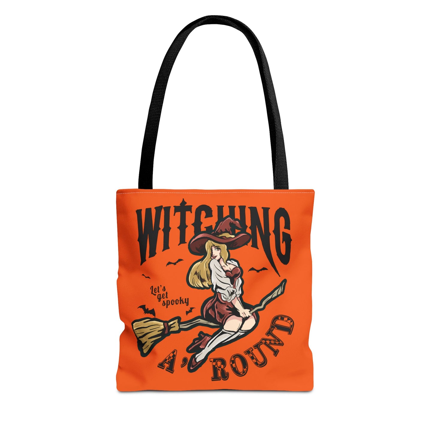 Witching A'Round Halloween Tote Bag | Orange Witch Design Tote