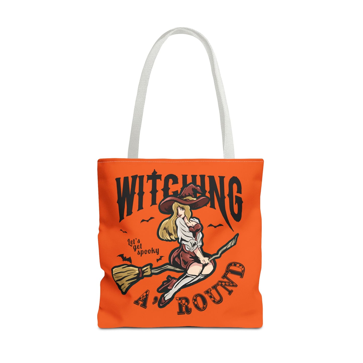 Witching A'Round Halloween Tote Bag | Orange Witch Design Tote