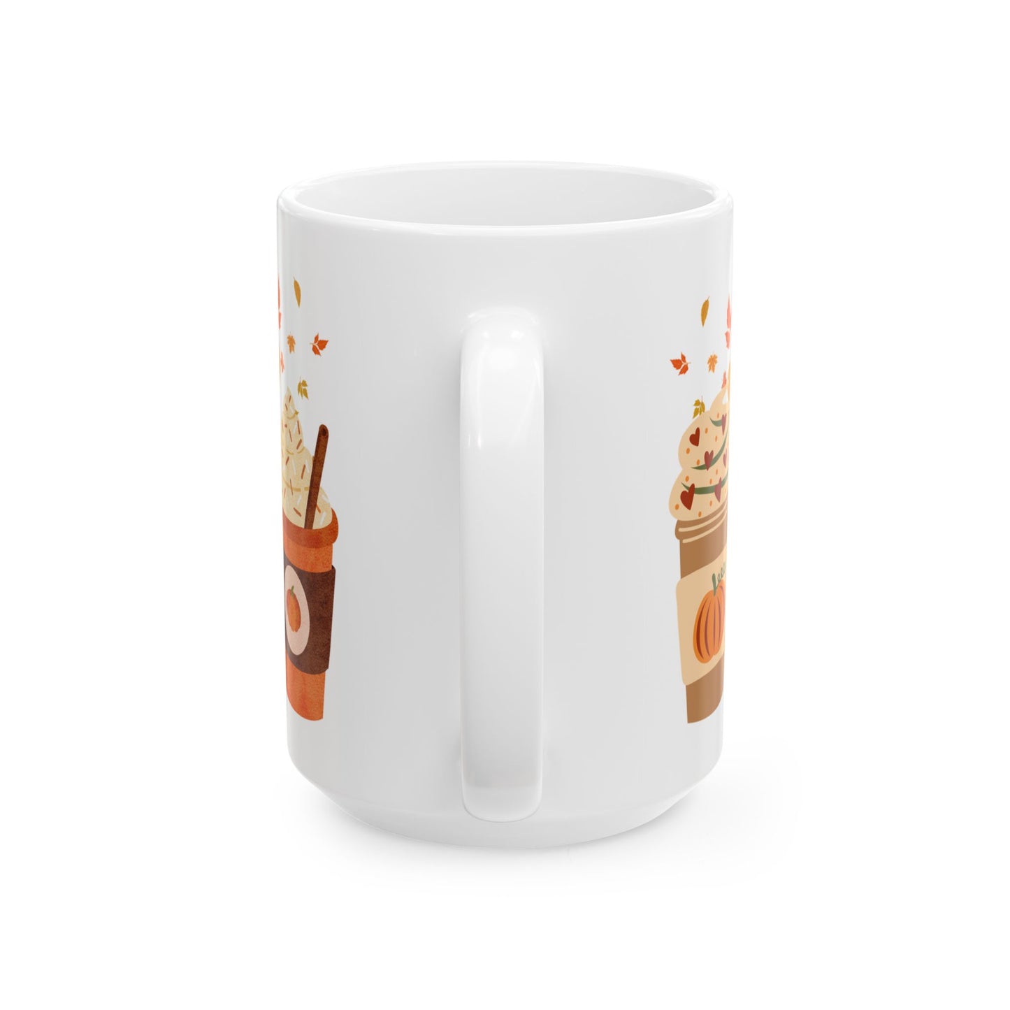 Fall Pumpkin Spice Latte Design Ceramic Mug, (11oz, 15oz)