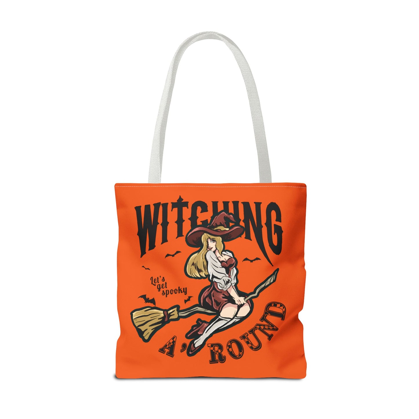 Witching A'Round Halloween Tote Bag | Orange Witch Design Tote