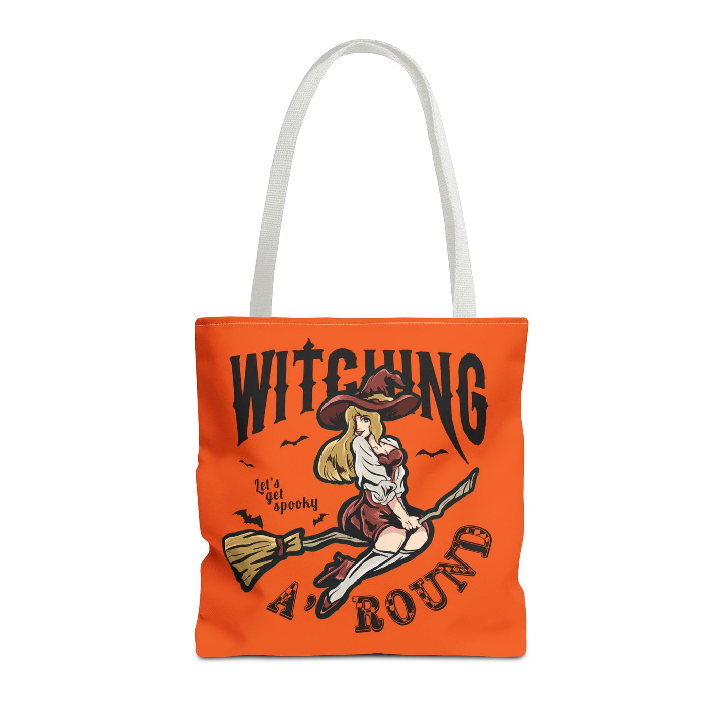 Witching A'Round Halloween Tote Bag | Orange Witch Design Tote