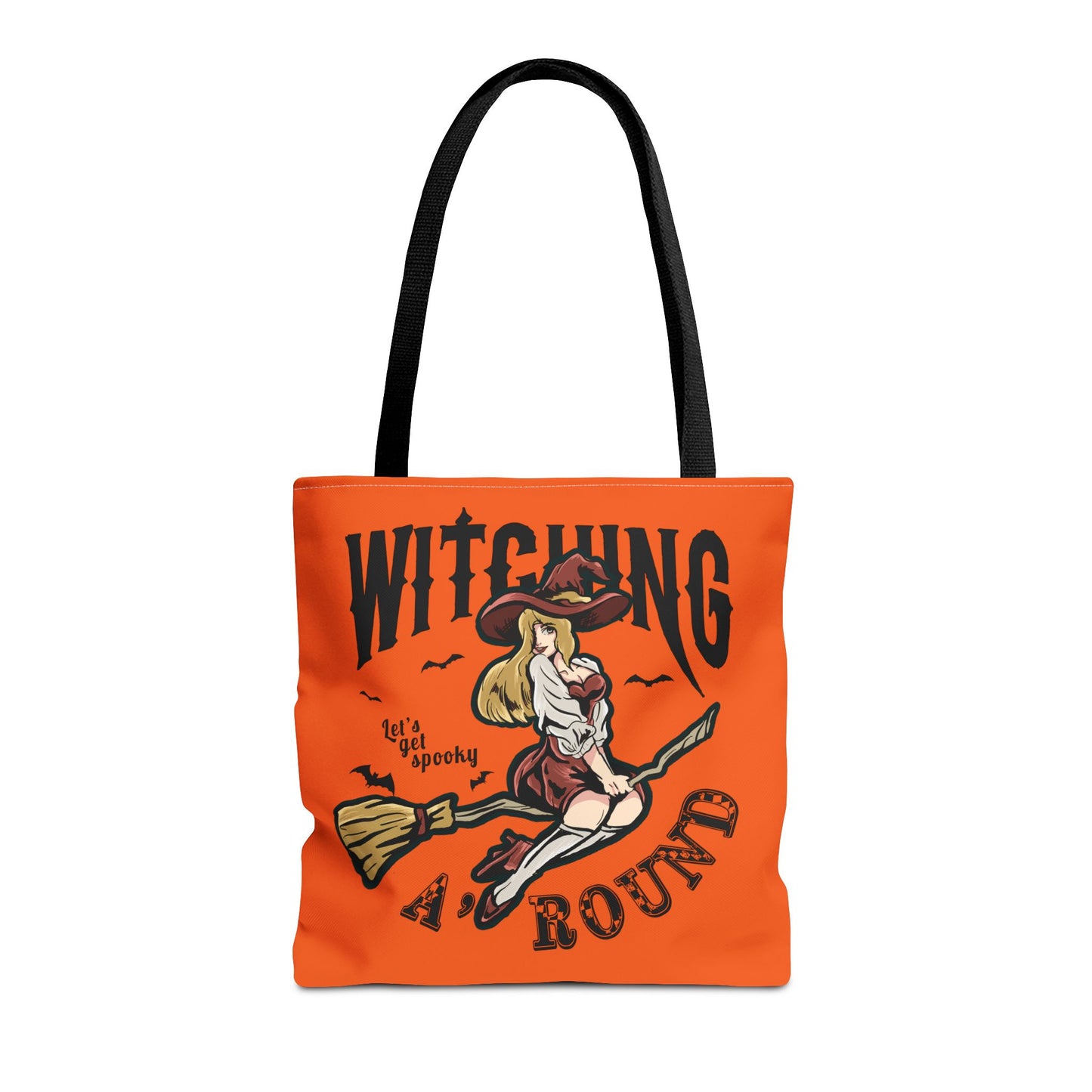Witching A'Round Halloween Tote Bag | Orange Witch Design Tote