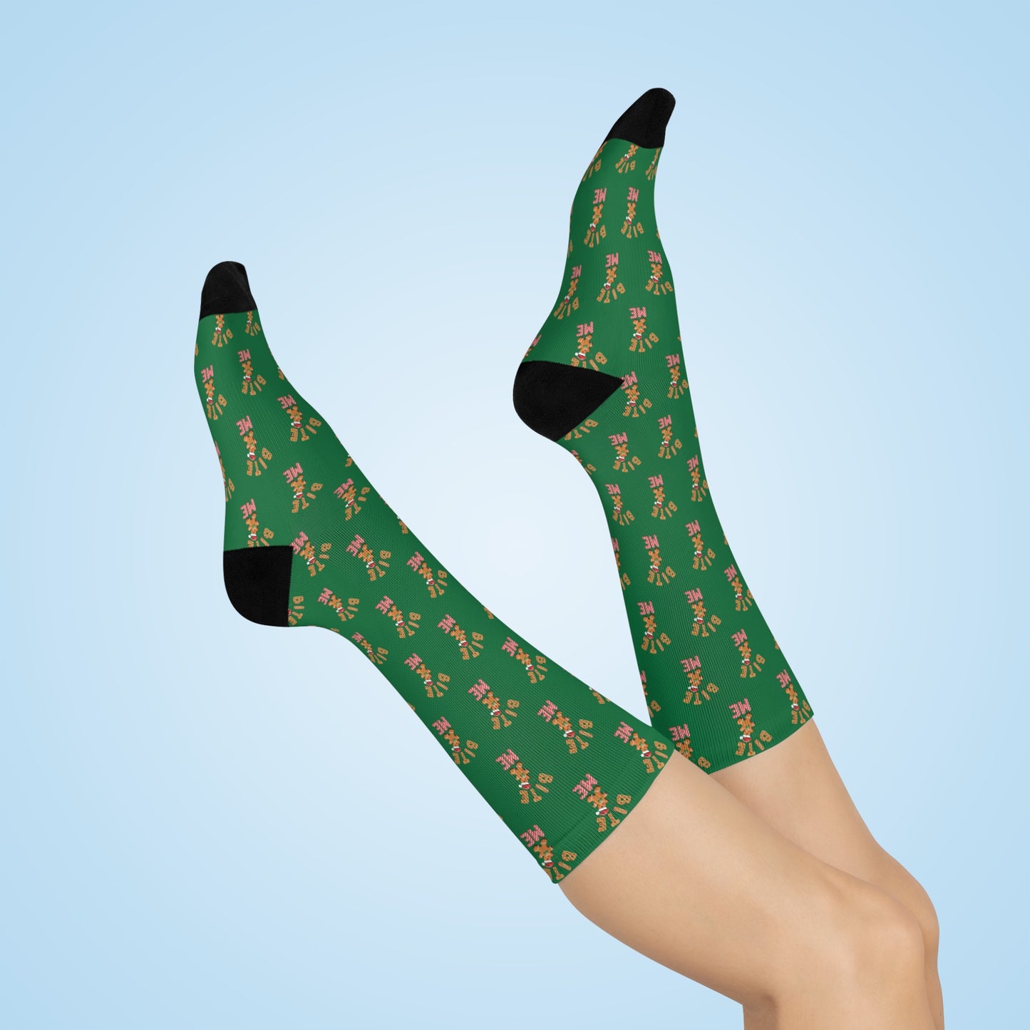 "Bite Me" Gingerbread Man Christmas Crew Socks – Funny Holiday Cushioned Socks