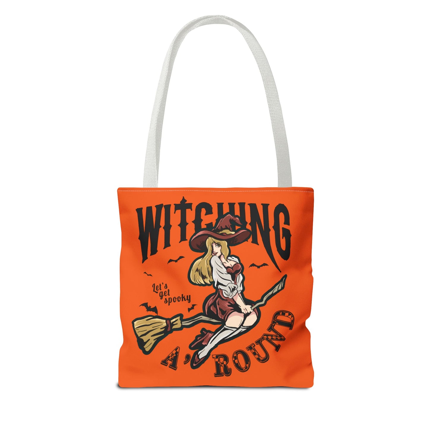 Witching A'Round Halloween Tote Bag | Orange Witch Design Tote