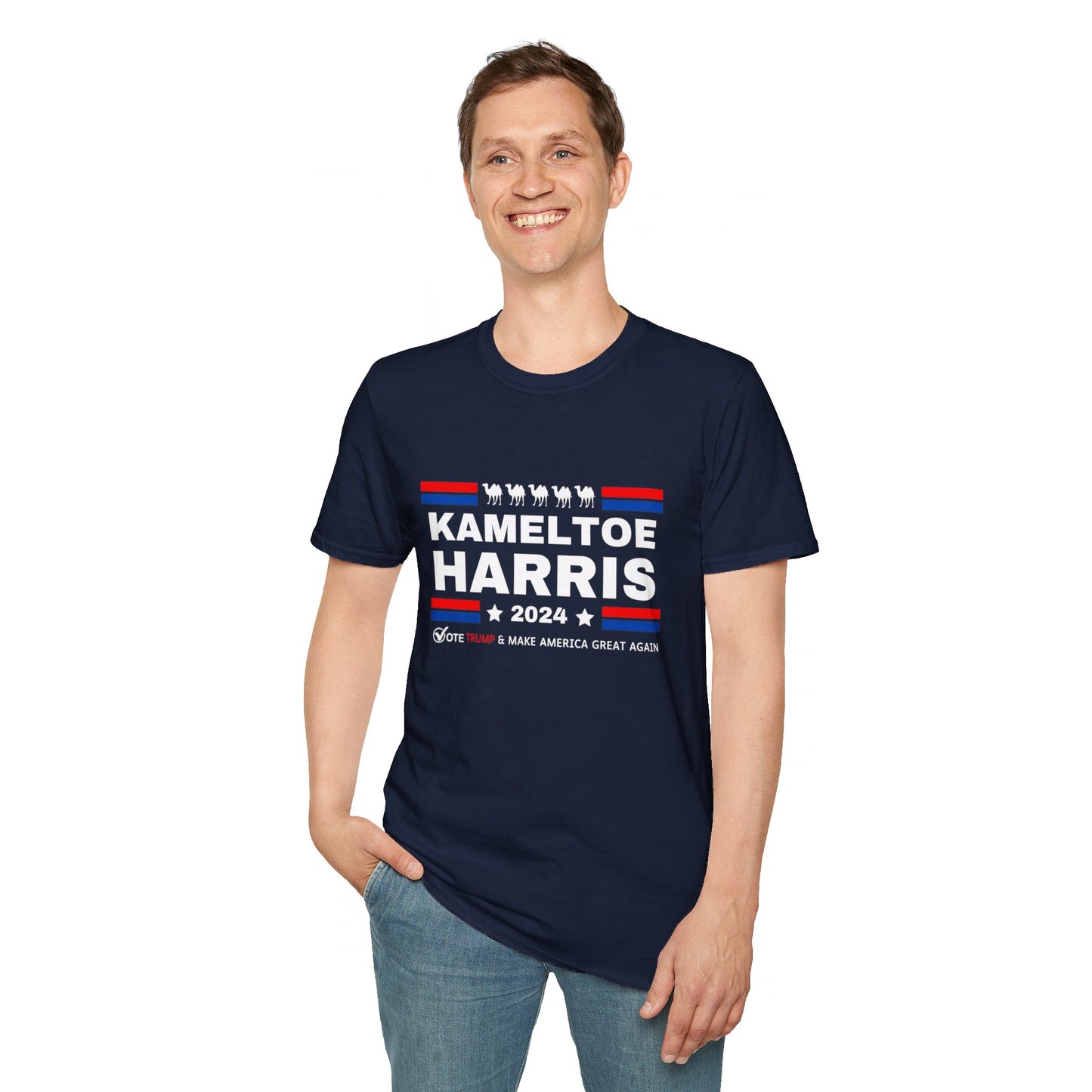 Kameltoe Harris 2024 - Vote Trump Dark Gildan Softstyle T-Shirt