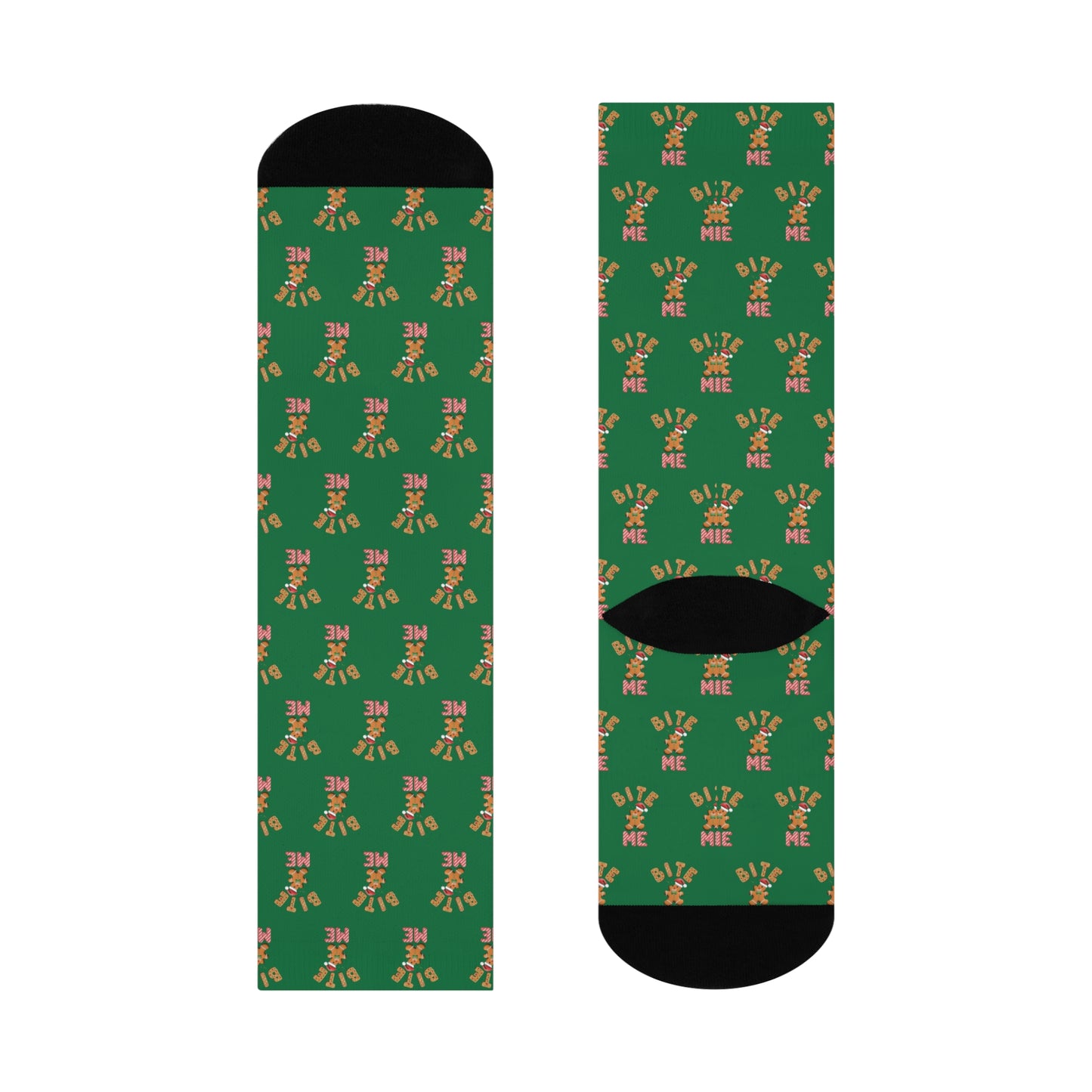 "Bite Me" Gingerbread Man Christmas Crew Socks – Funny Holiday Cushioned Socks