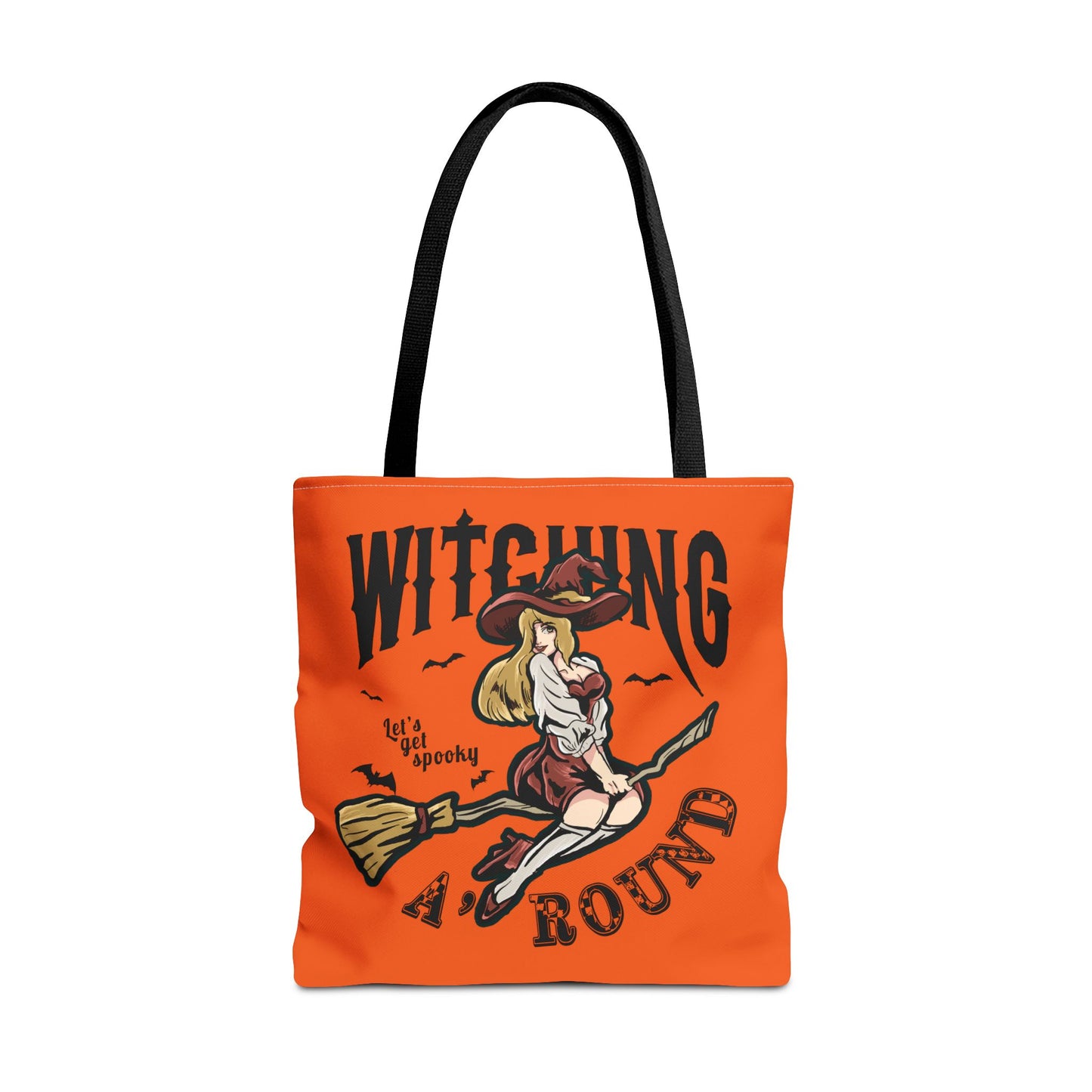 Witching A'Round Halloween Tote Bag | Orange Witch Design Tote