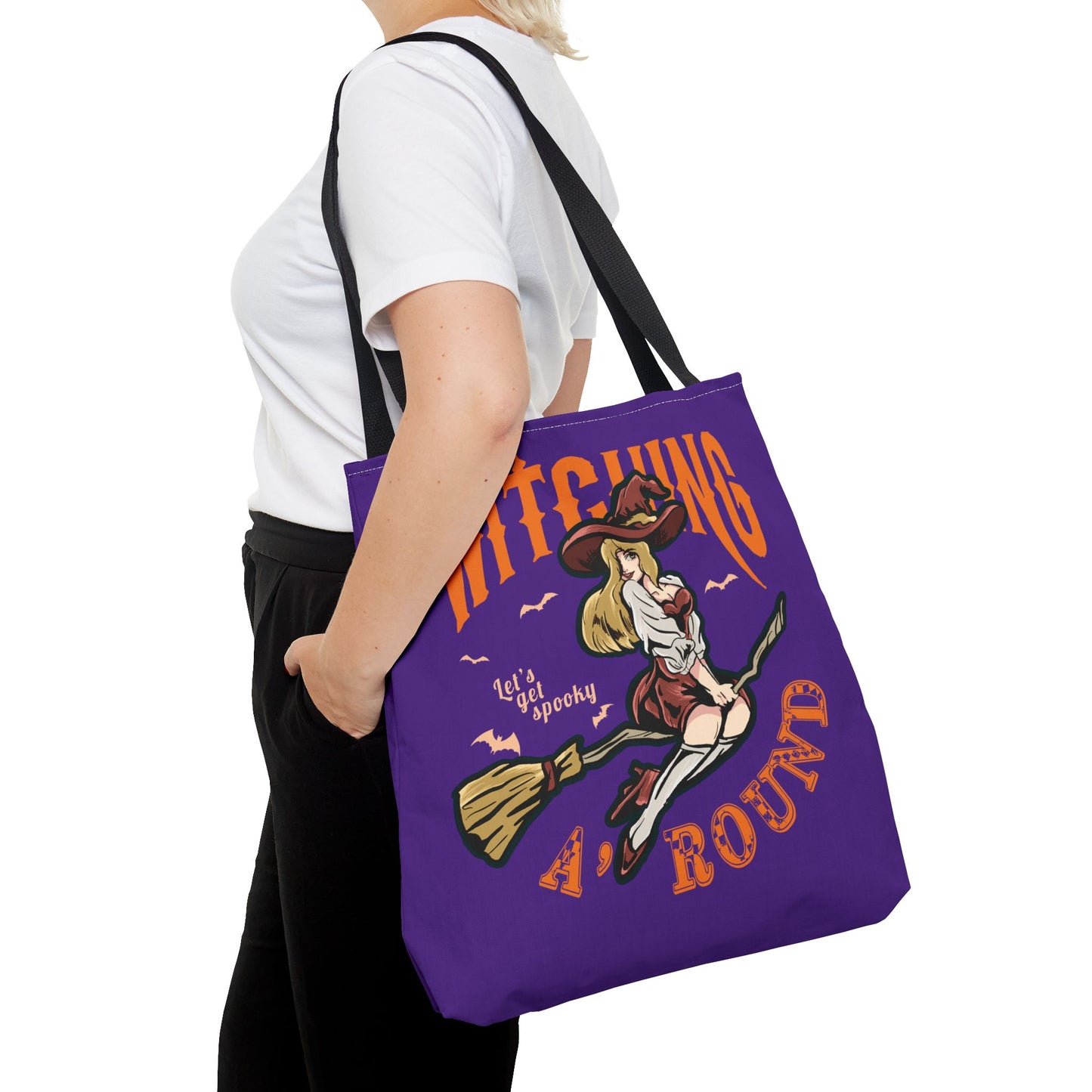 Witching A'Round Halloween Tote Bag | Purple Witch Design Tote