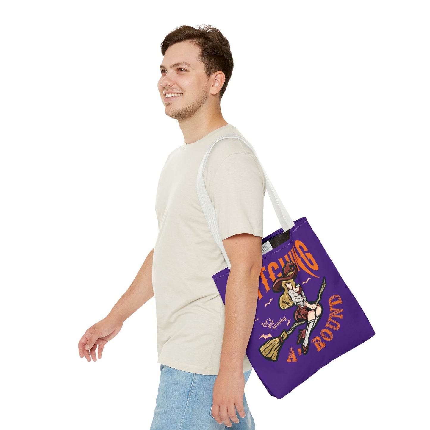 Witching A'Round Halloween Tote Bag | Purple Witch Design Tote