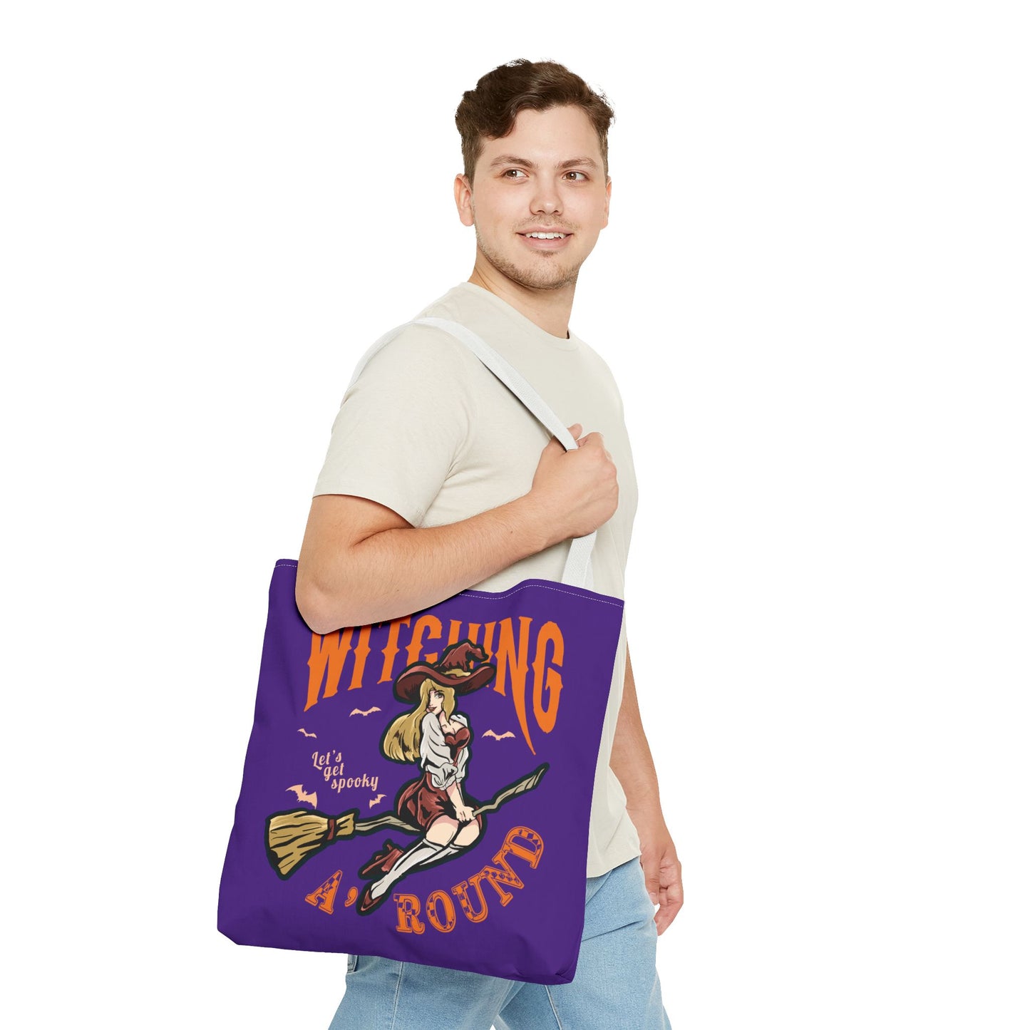 Witching A'Round Halloween Tote Bag | Purple Witch Design Tote