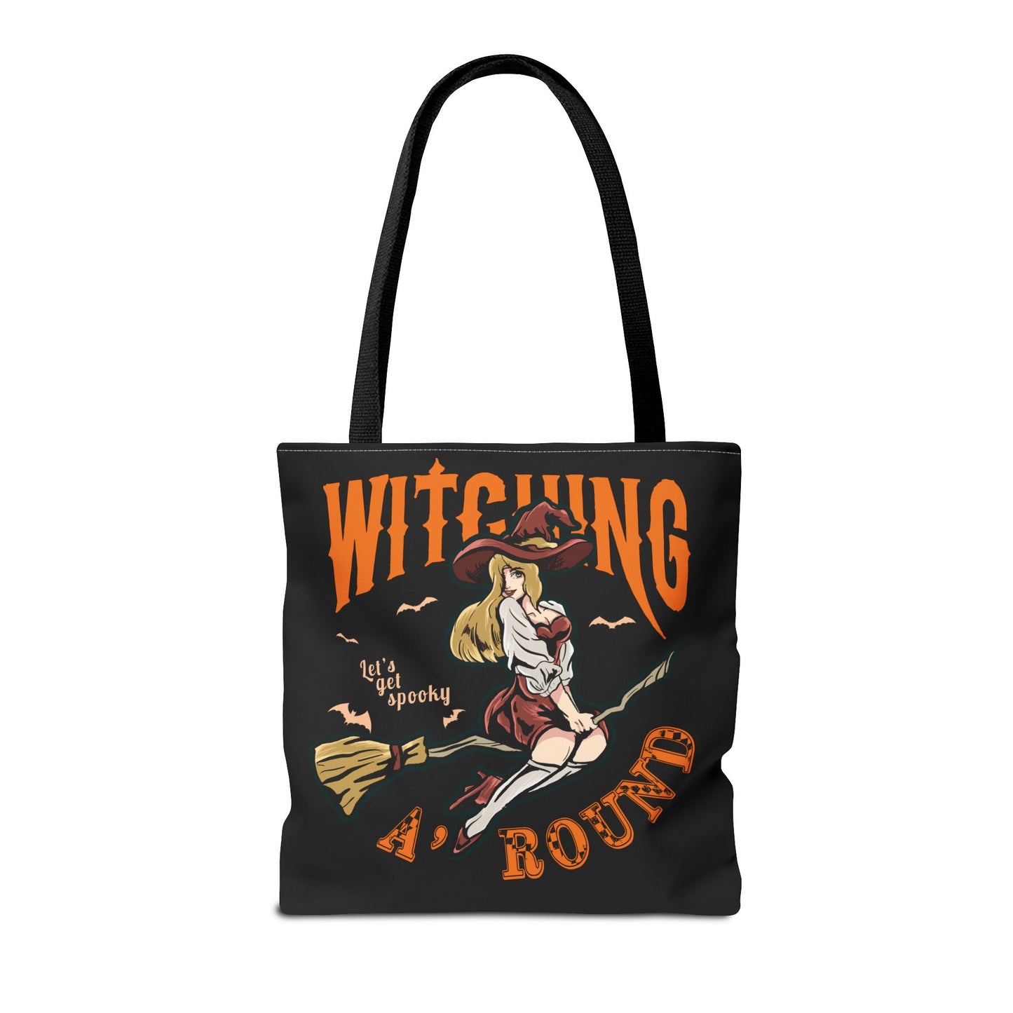 Witching A'Round Halloween Tote Bag | Black Witch Design Tote
