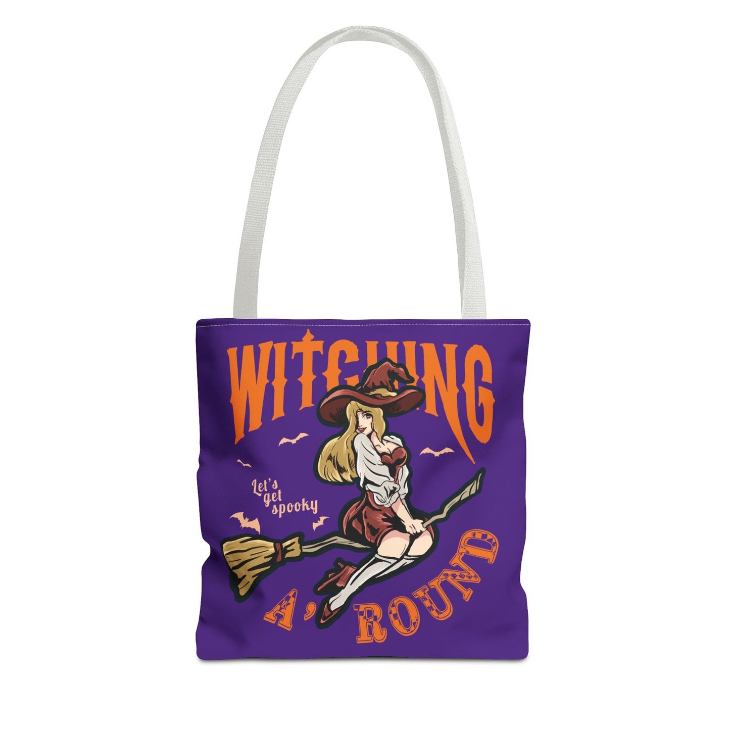 Witching A'Round Halloween Tote Bag | Purple Witch Design Tote