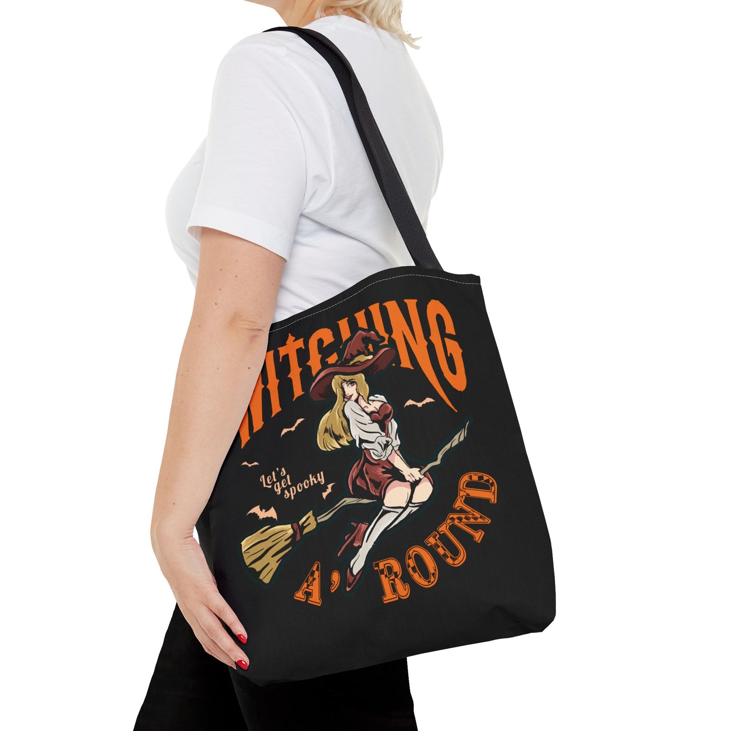 Witching A'Round Halloween Tote Bag | Black Witch Design Tote