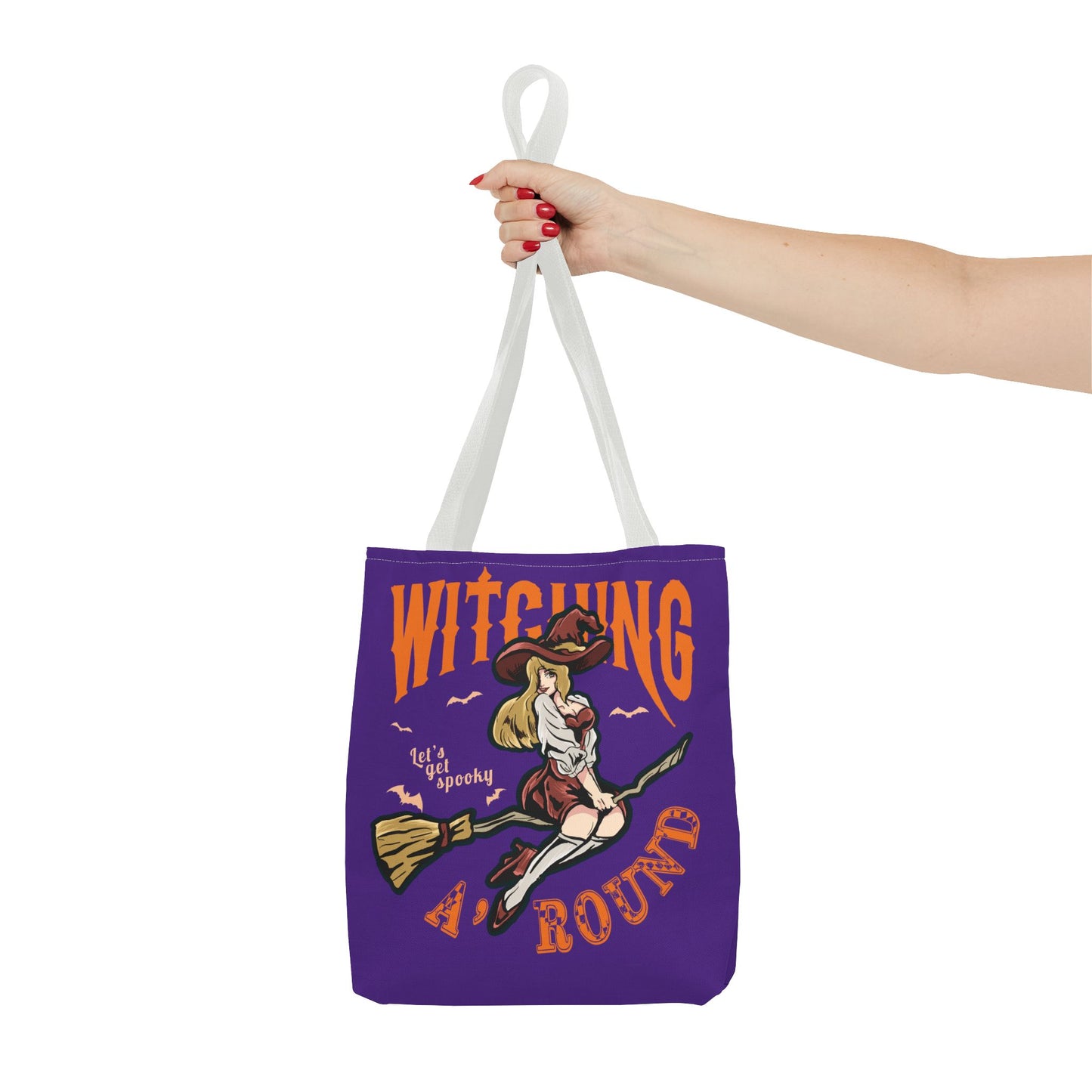 Witching A'Round Halloween Tote Bag | Purple Witch Design Tote