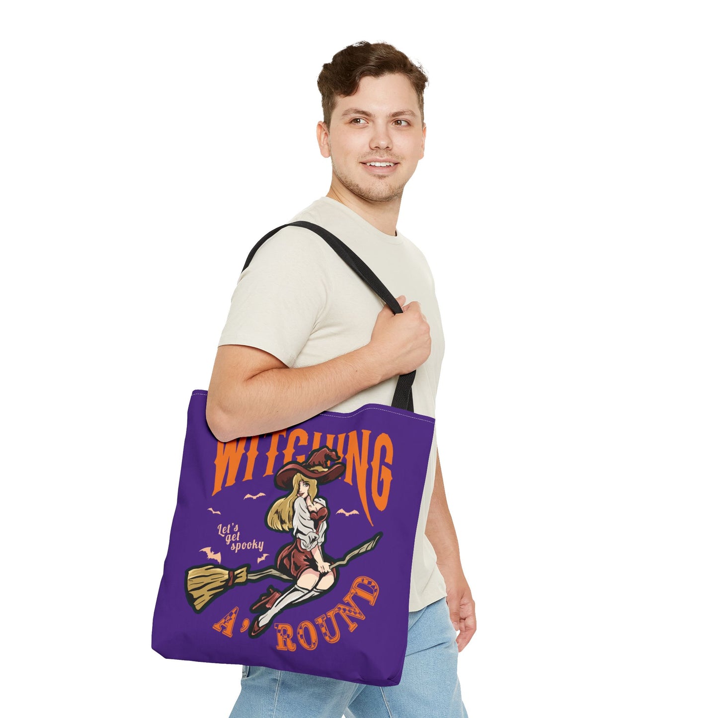 Witching A'Round Halloween Tote Bag | Purple Witch Design Tote